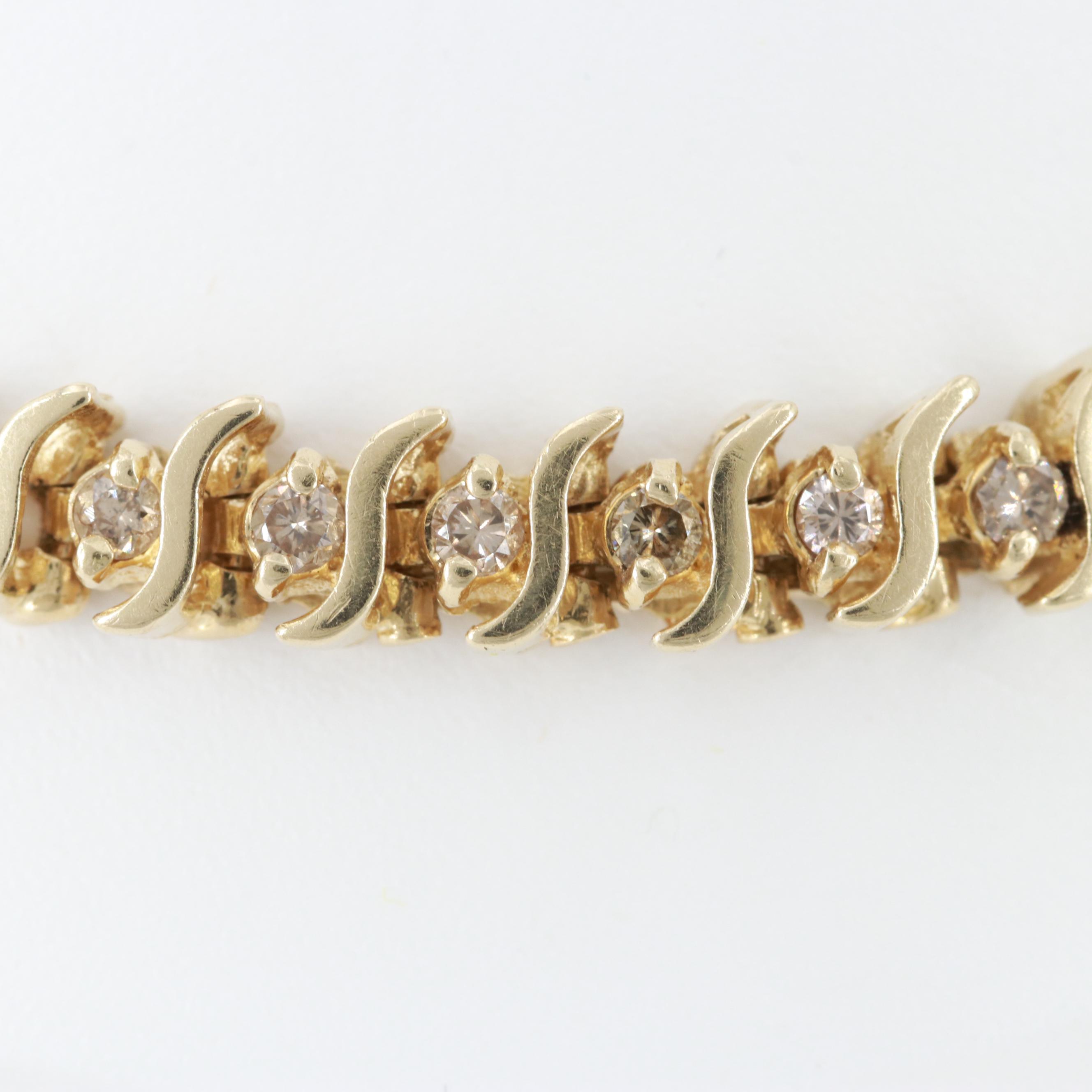 14K Yellow Gold 1.96 CTW Diamond S-Link Tennis Bracelet