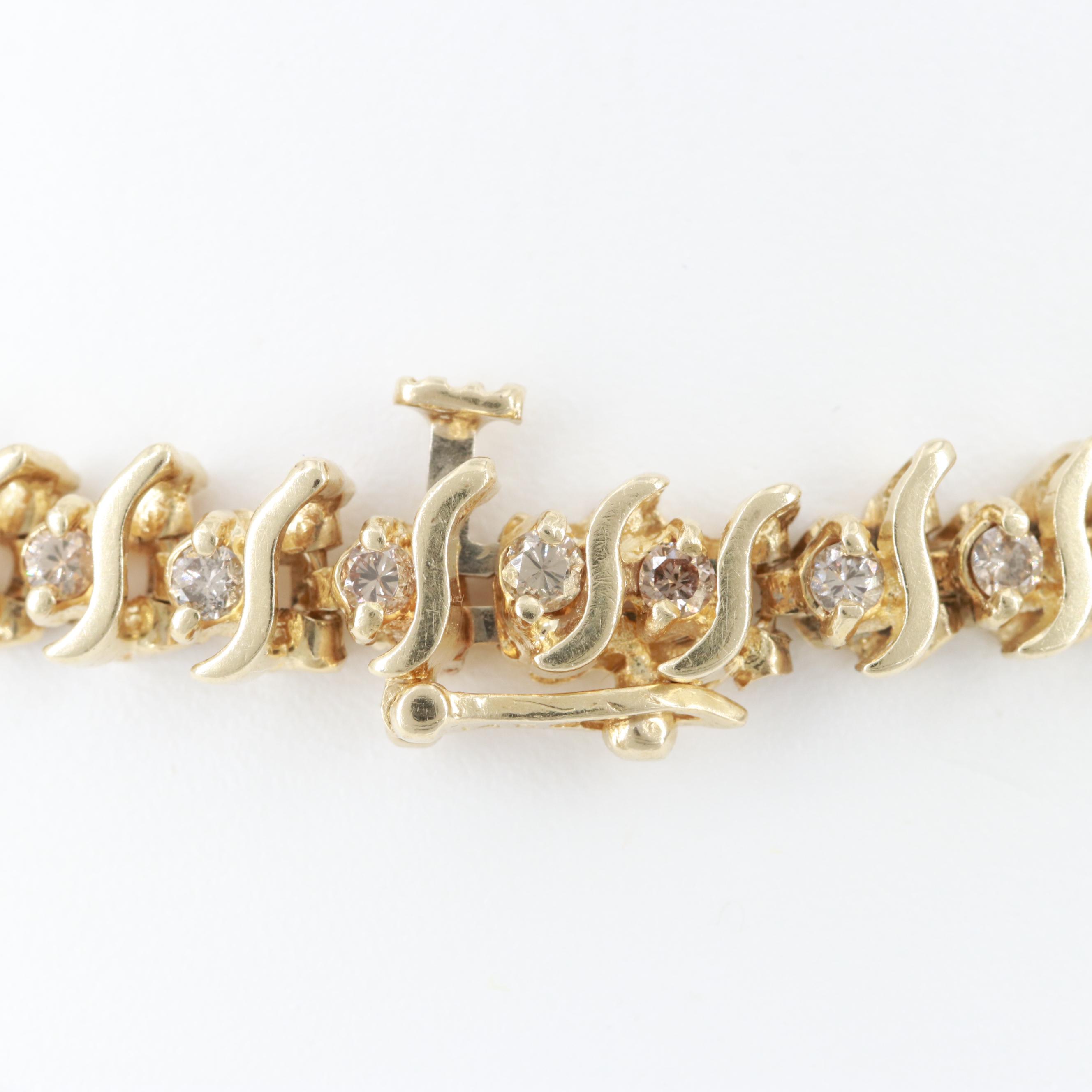 14K Yellow Gold 1.96 CTW Diamond S-Link Tennis Bracelet
