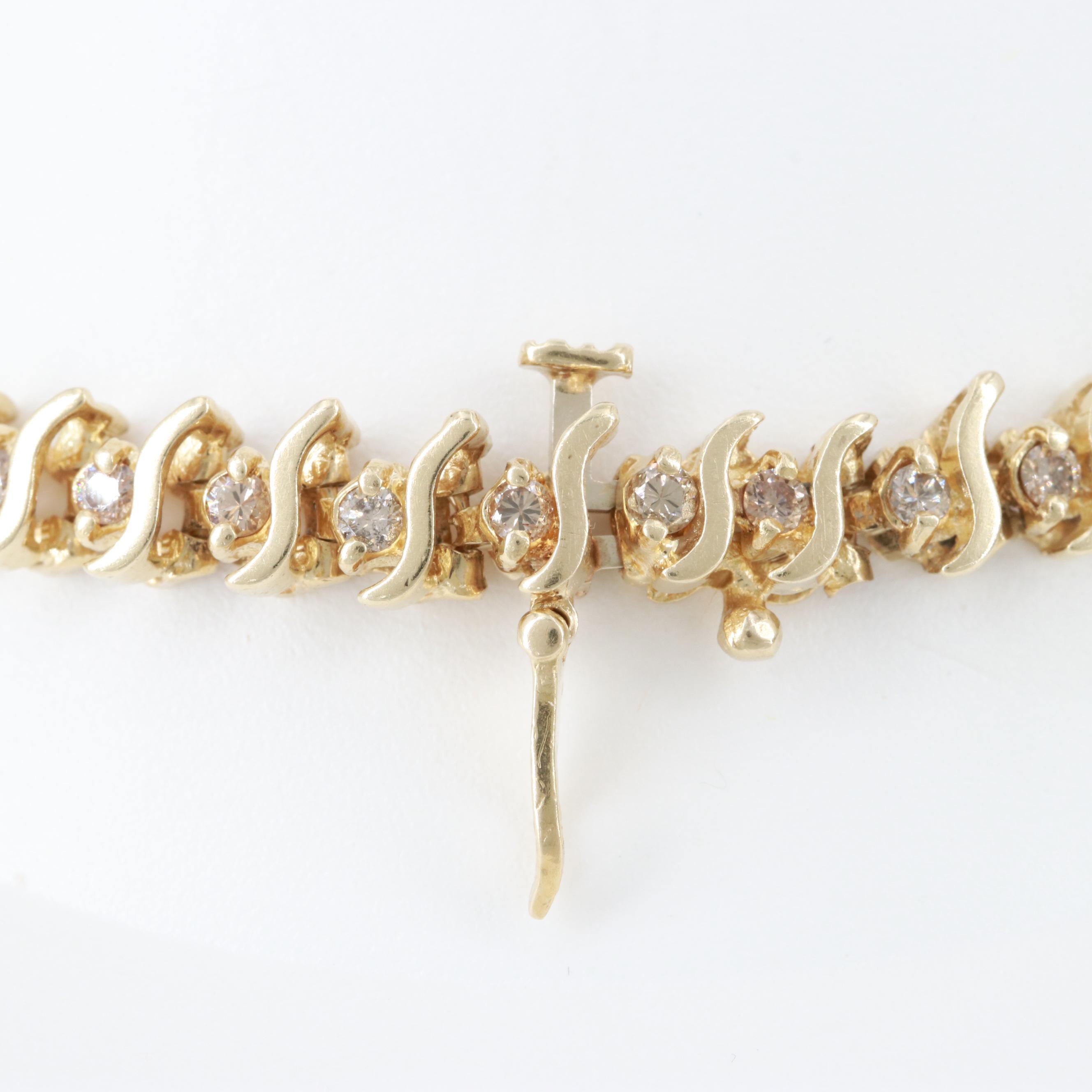 14K Yellow Gold 1.96 CTW Diamond S-Link Tennis Bracelet