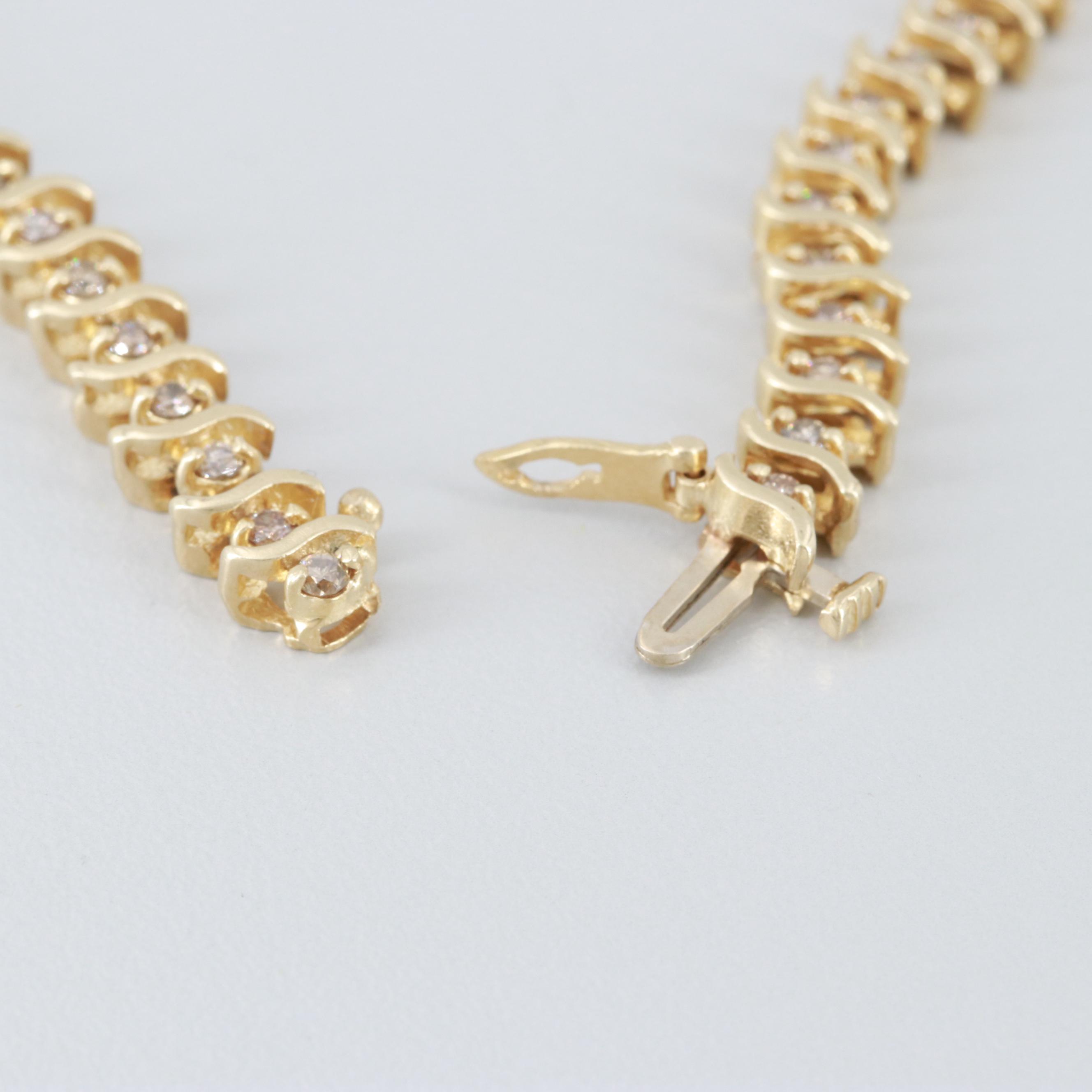 14K Yellow Gold 1.96 CTW Diamond S-Link Tennis Bracelet