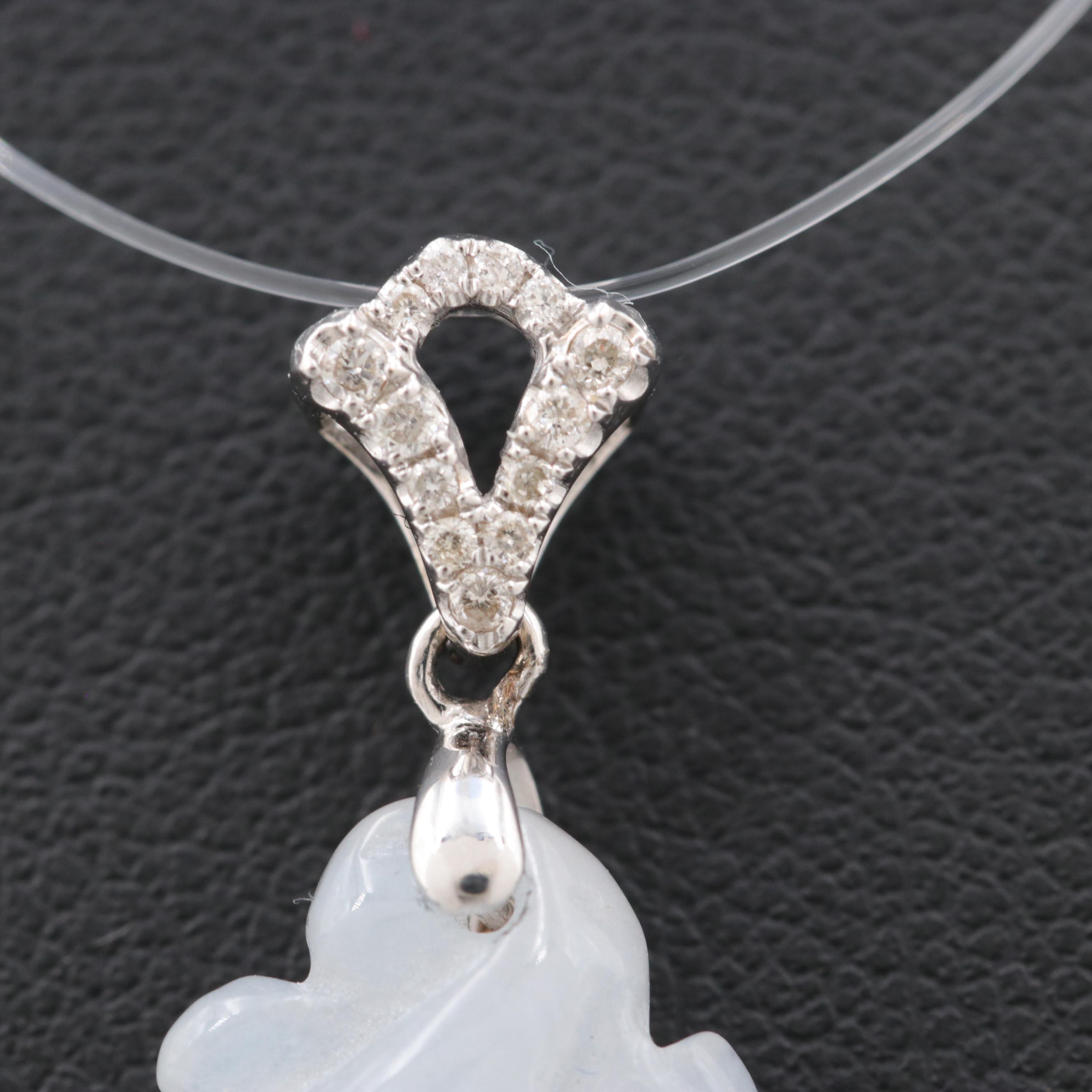 18K White Gold Carved Jadeite and Diamond Pendant