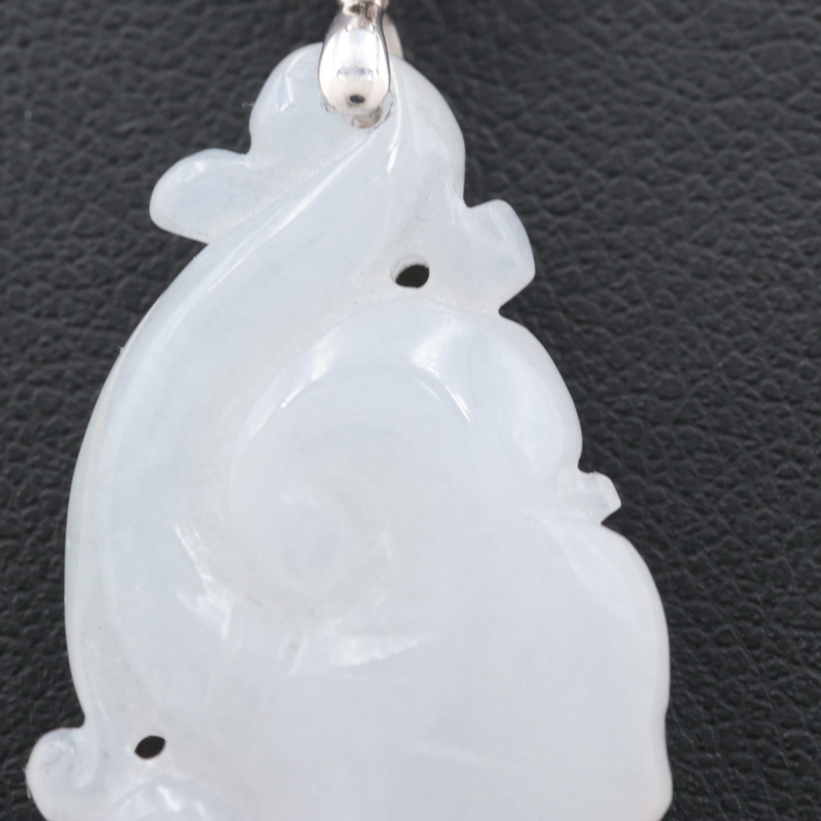 18K White Gold Carved Jadeite and Diamond Pendant