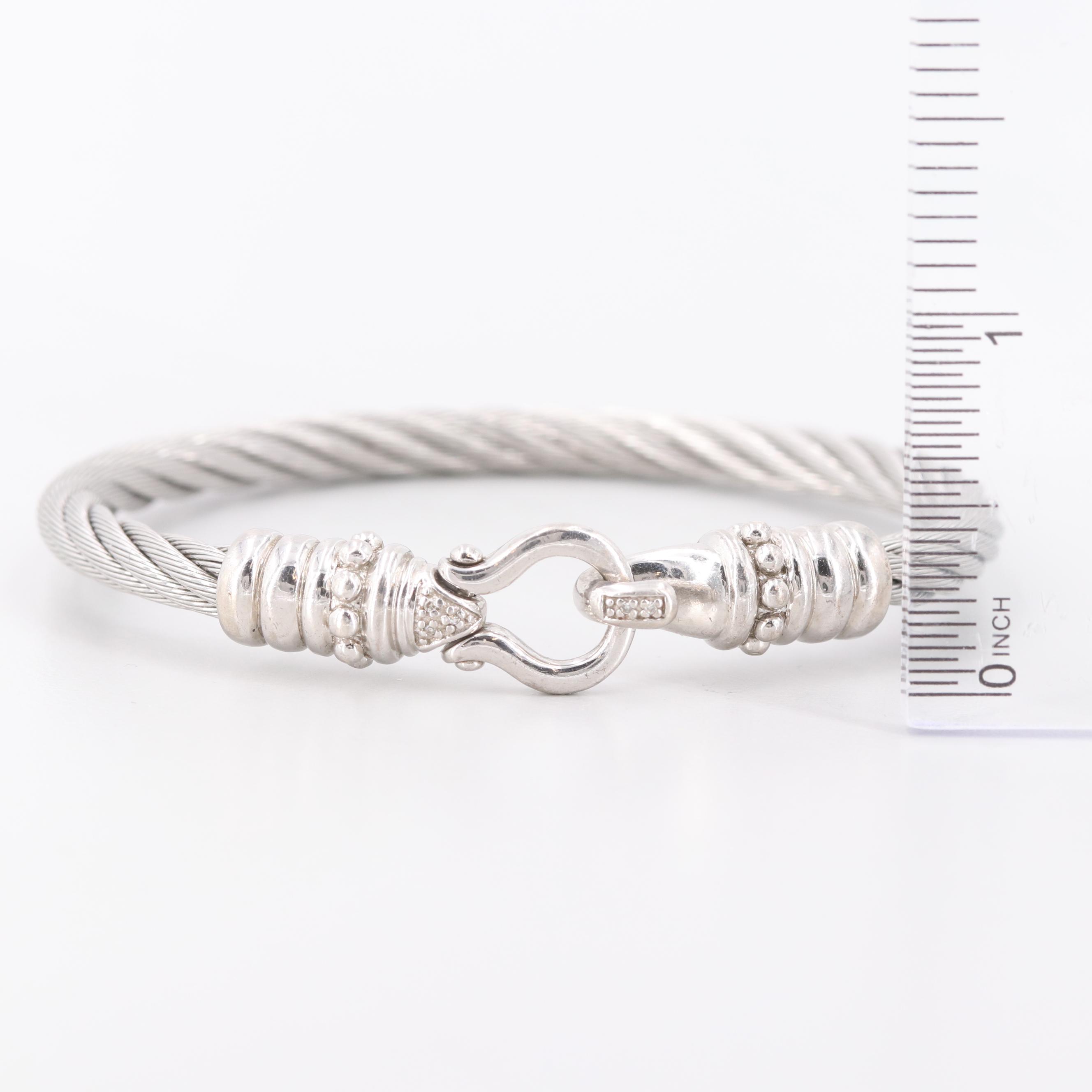 Stainless Steel and Sterling Silver Diamond Bracelet
