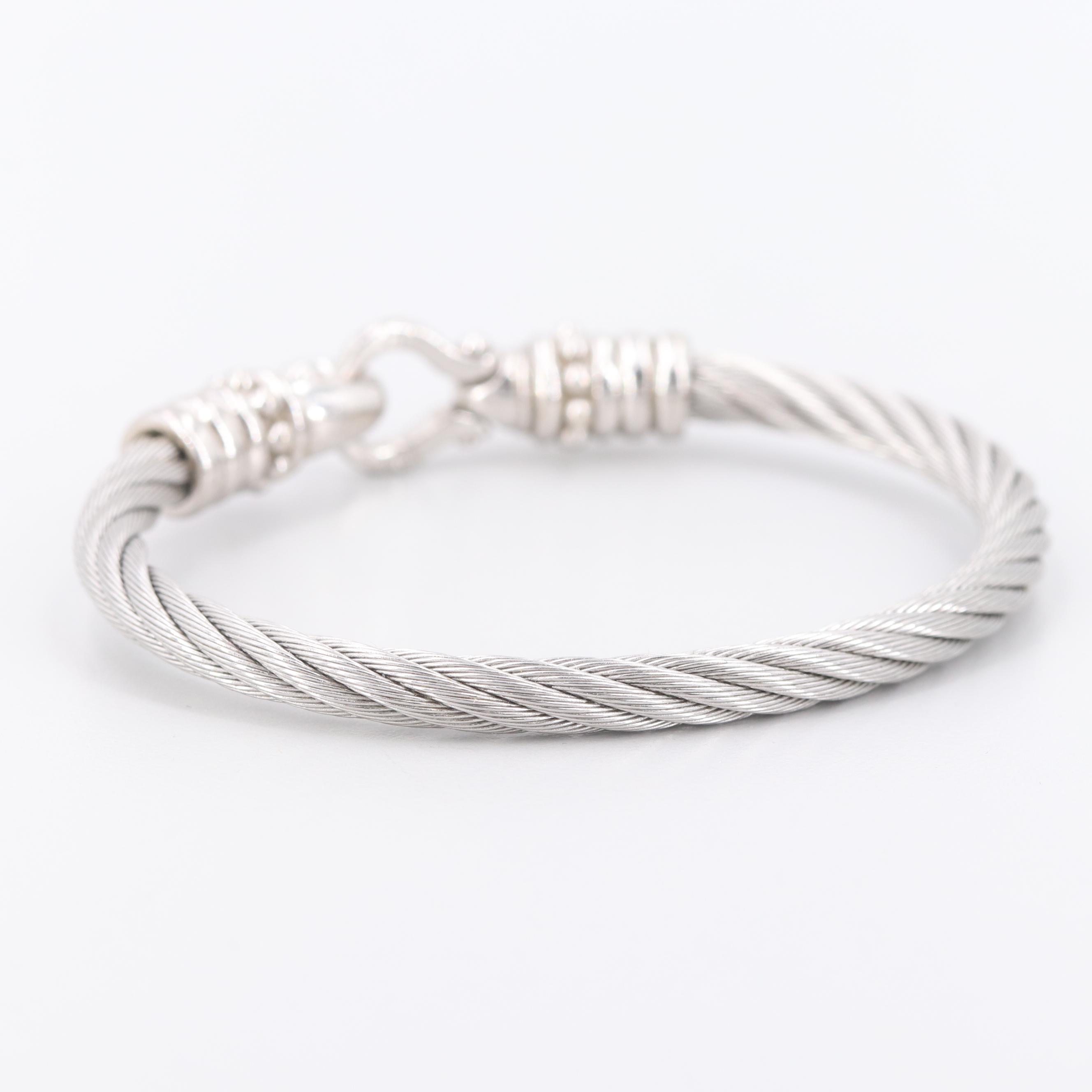 Stainless Steel and Sterling Silver Diamond Bracelet