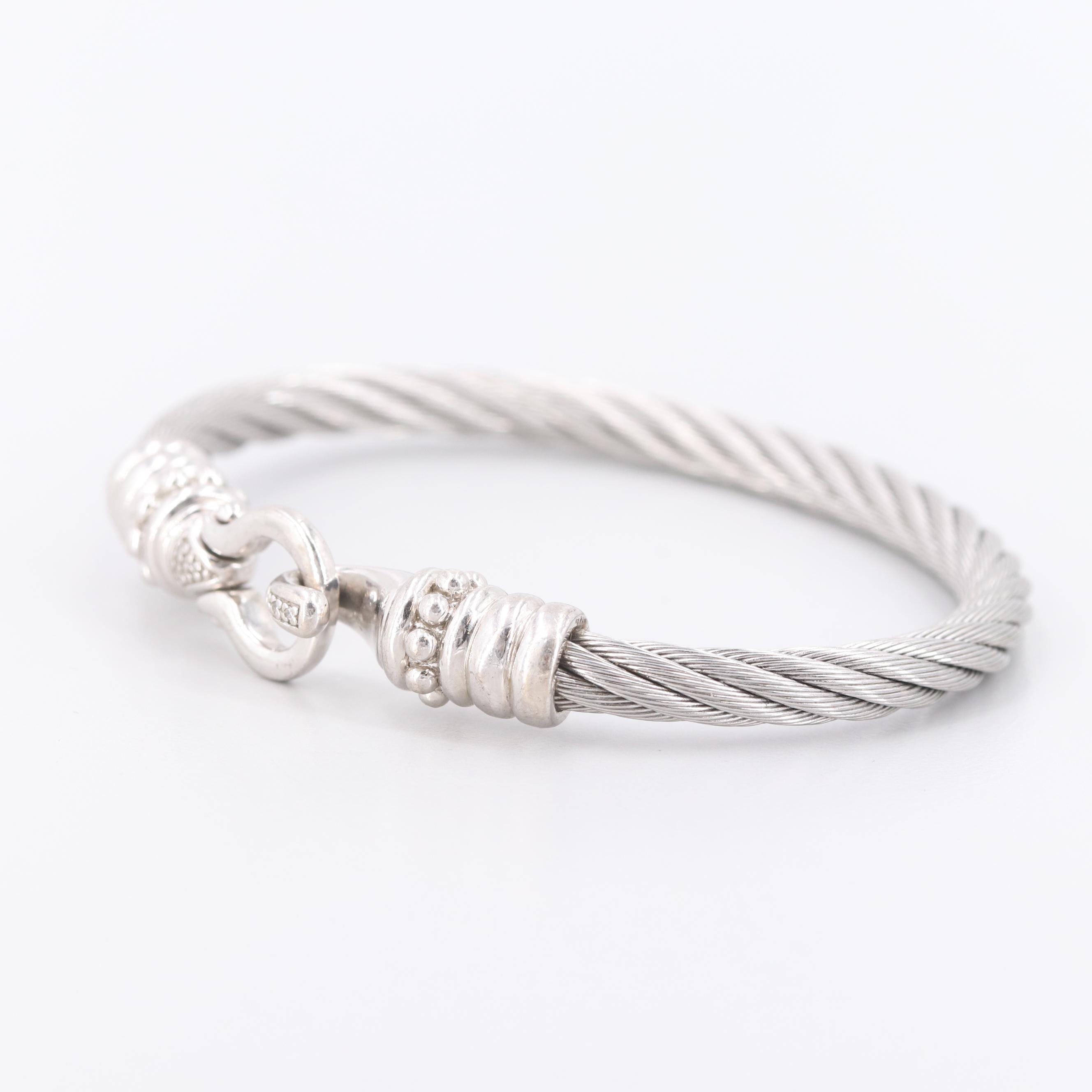 Stainless Steel and Sterling Silver Diamond Bracelet