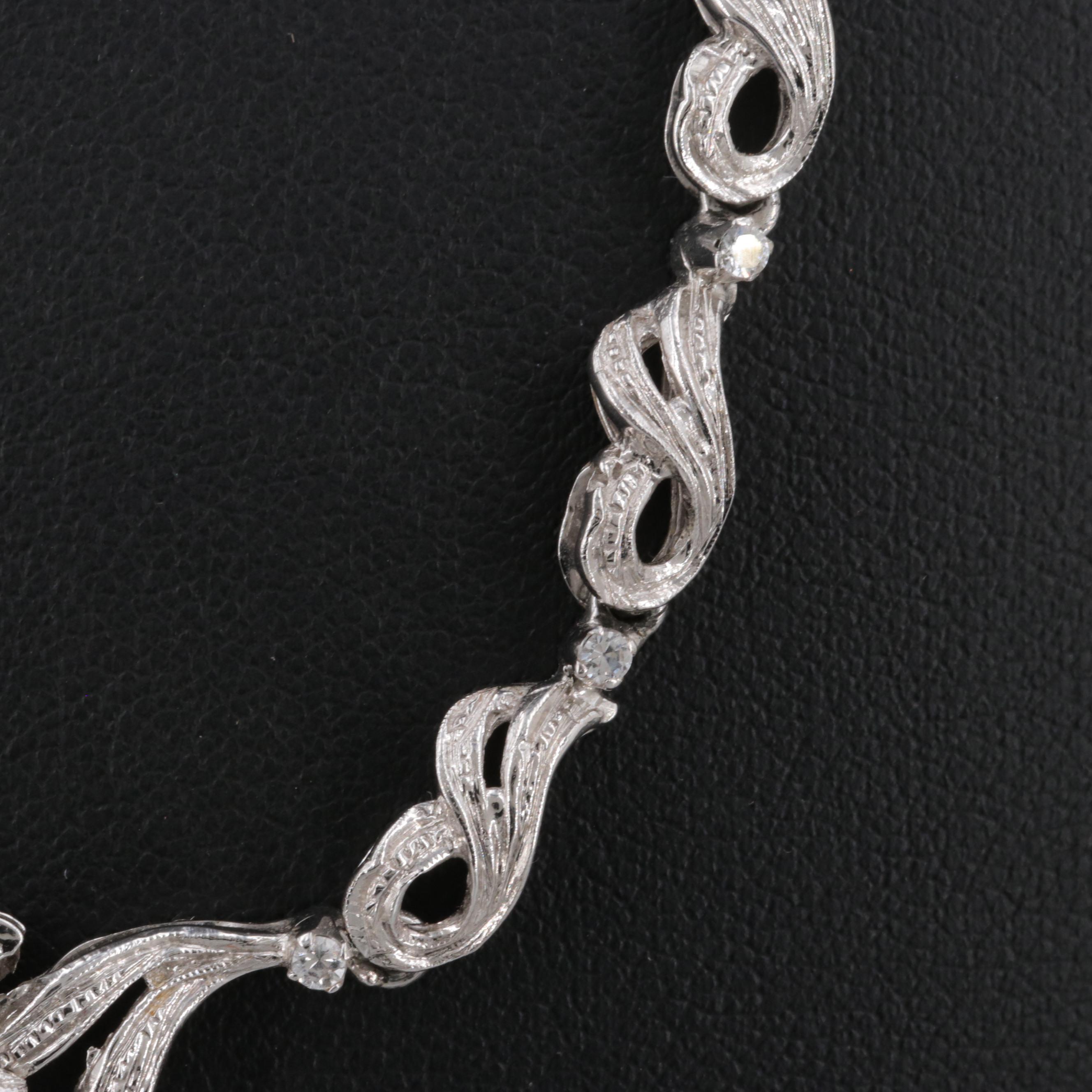 Vintage 18K White Gold Cultured Pearl and White Topaz Necklace and Earrings