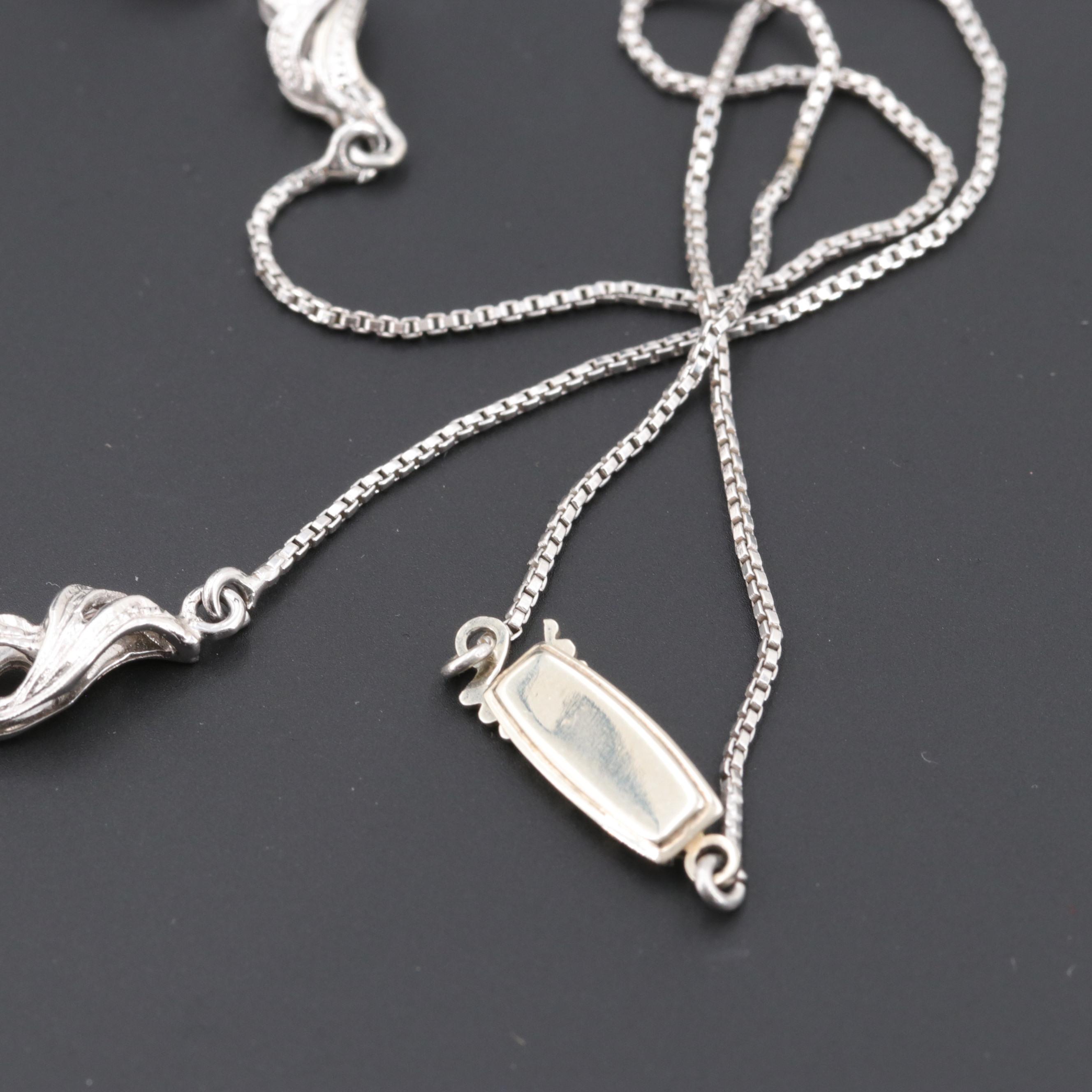 Vintage 18K White Gold Cultured Pearl and White Topaz Necklace and Earrings