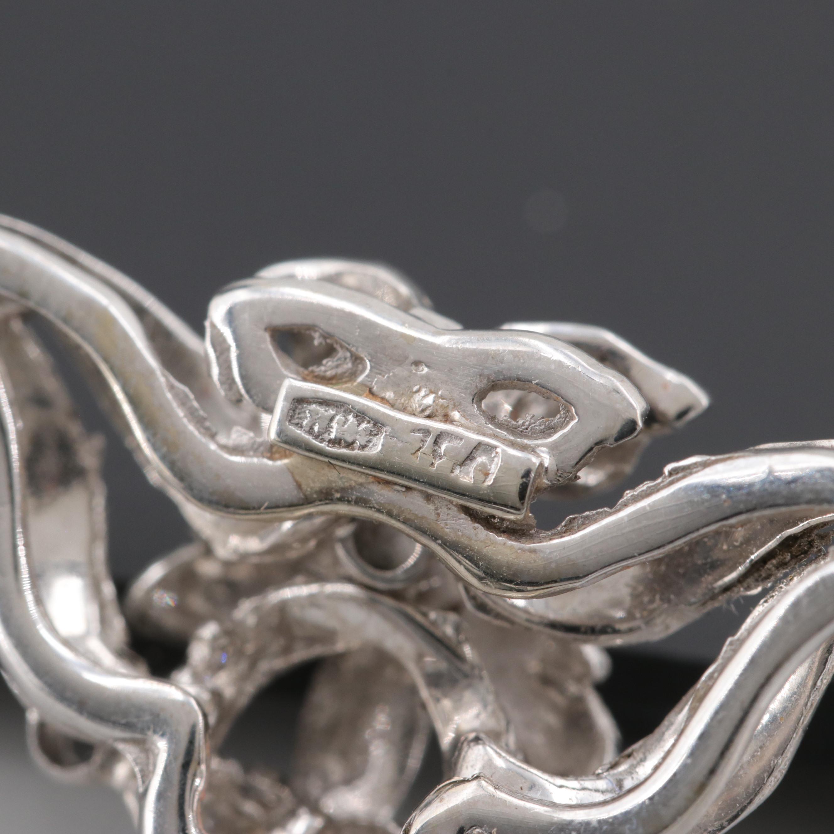 Vintage 18K White Gold Cultured Pearl and White Topaz Necklace and Earrings