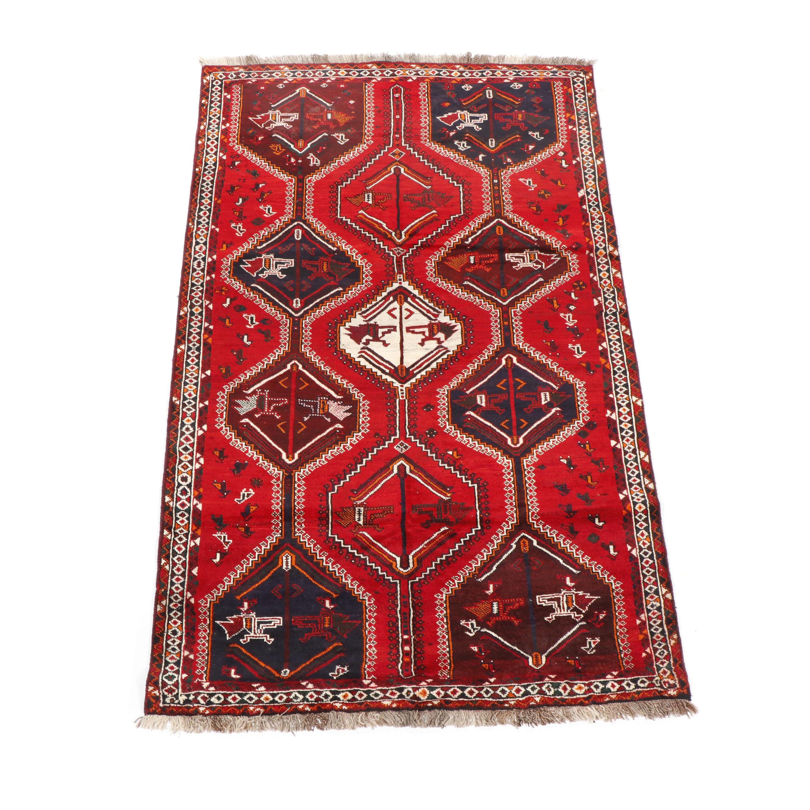 Hand-Knotted Qashqai Wool Pictorial Area Rug