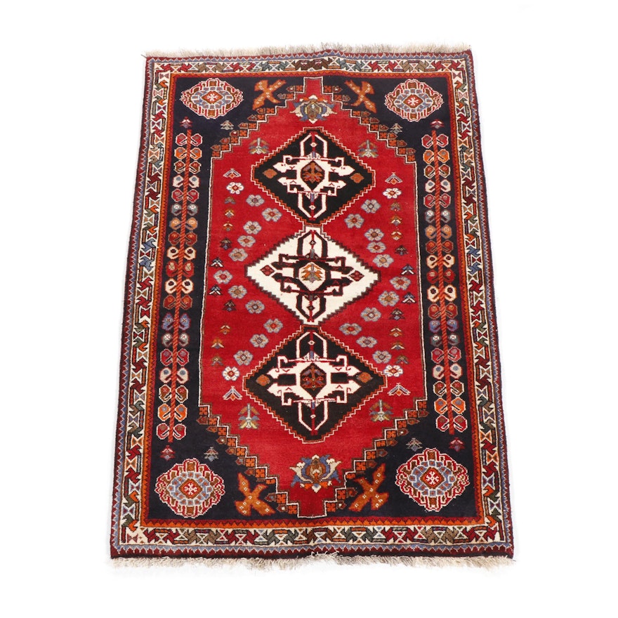 Hand-Knotted Persian Shiraz Wool Rug