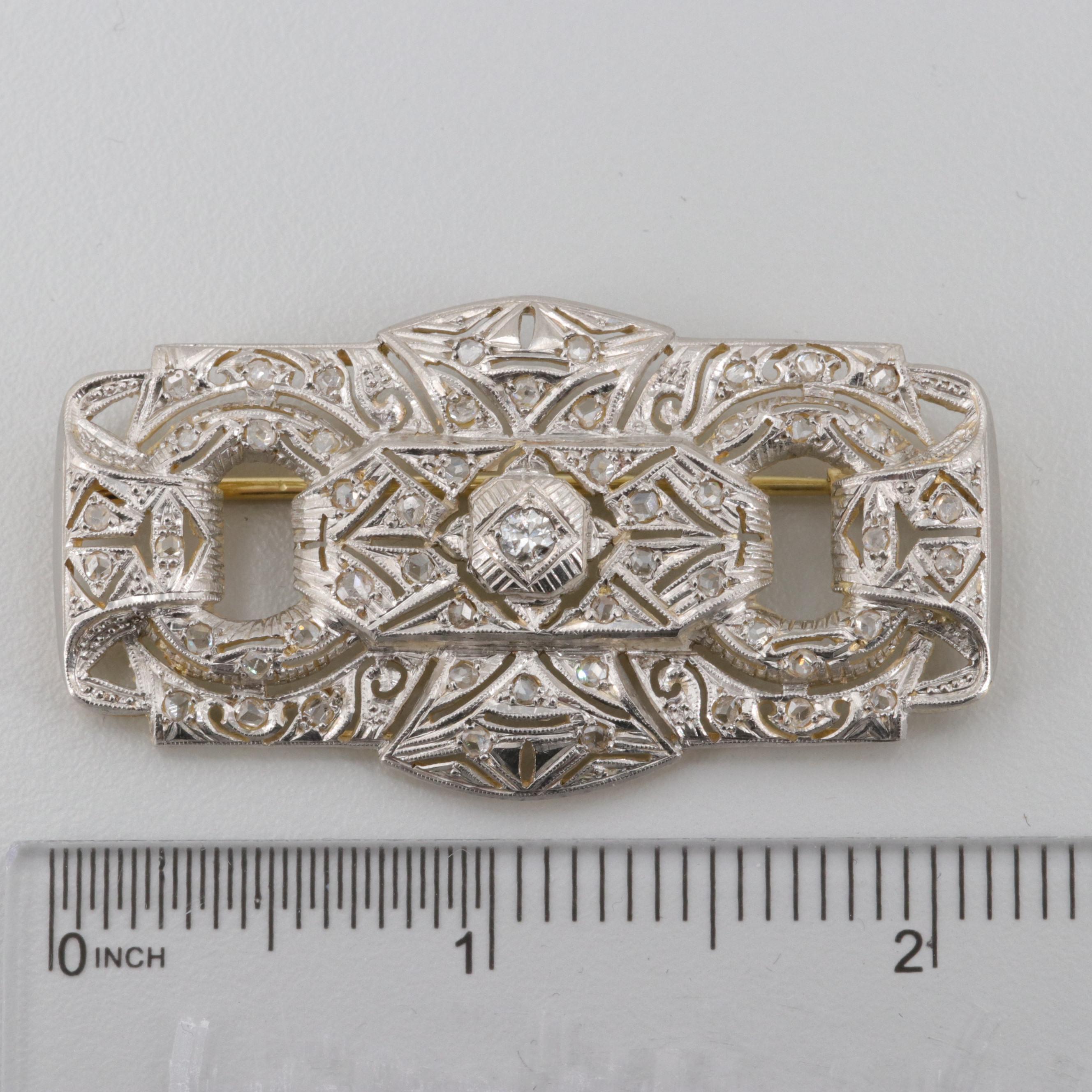 Victorian Platinum and 18K Yellow Gold Diamond Brooch