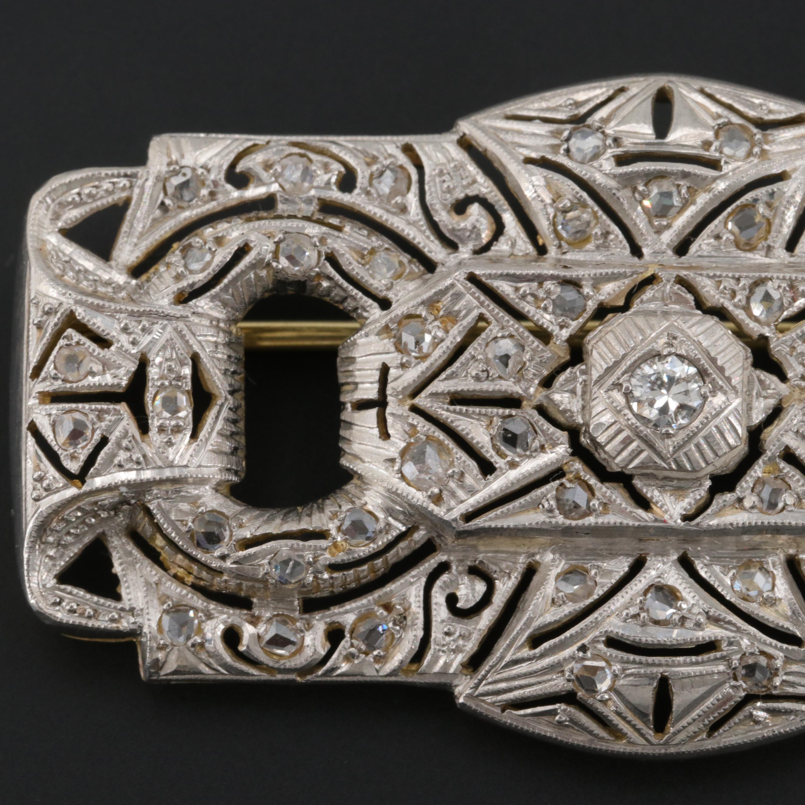 Victorian Platinum and 18K Yellow Gold Diamond Brooch