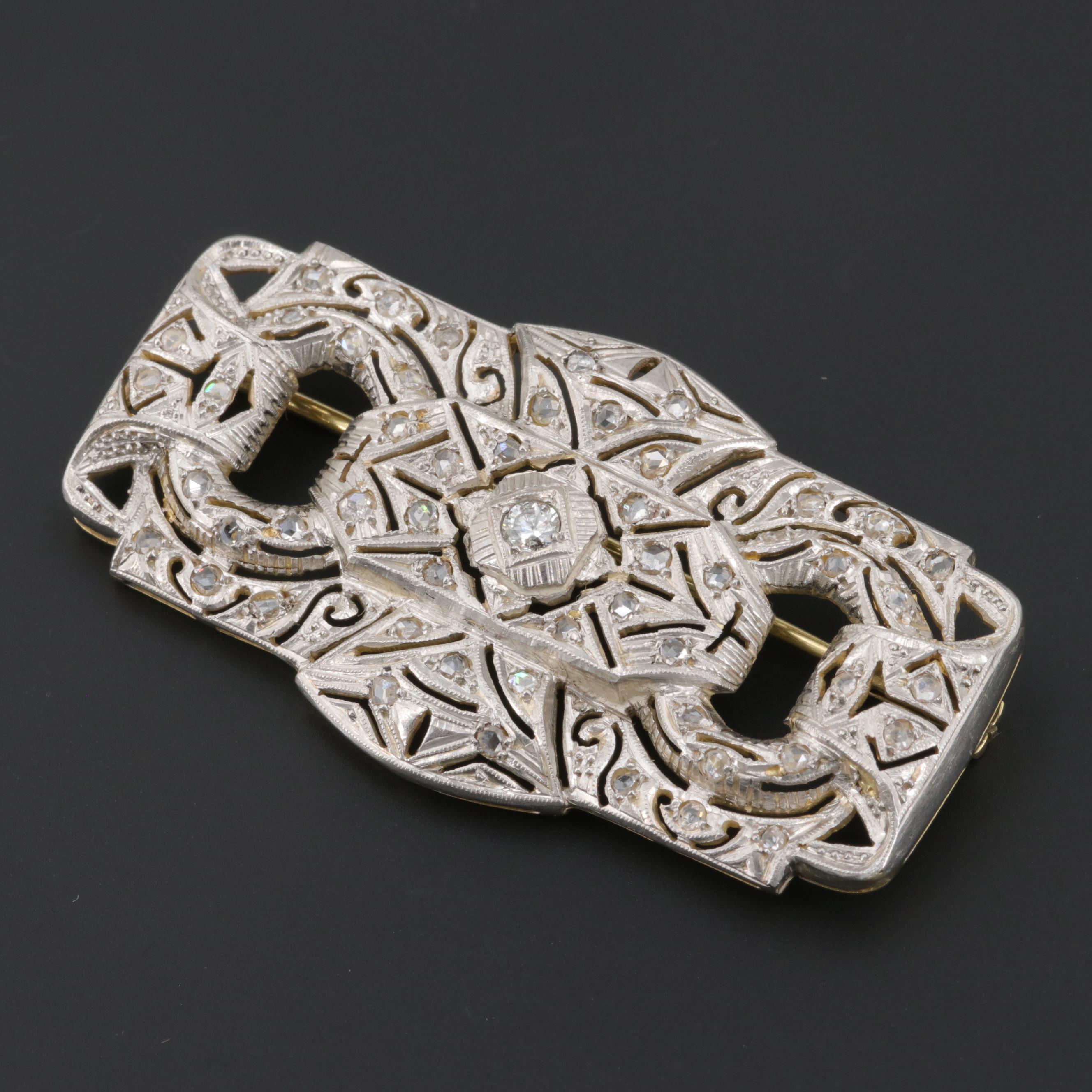 Victorian Platinum and 18K Yellow Gold Diamond Brooch