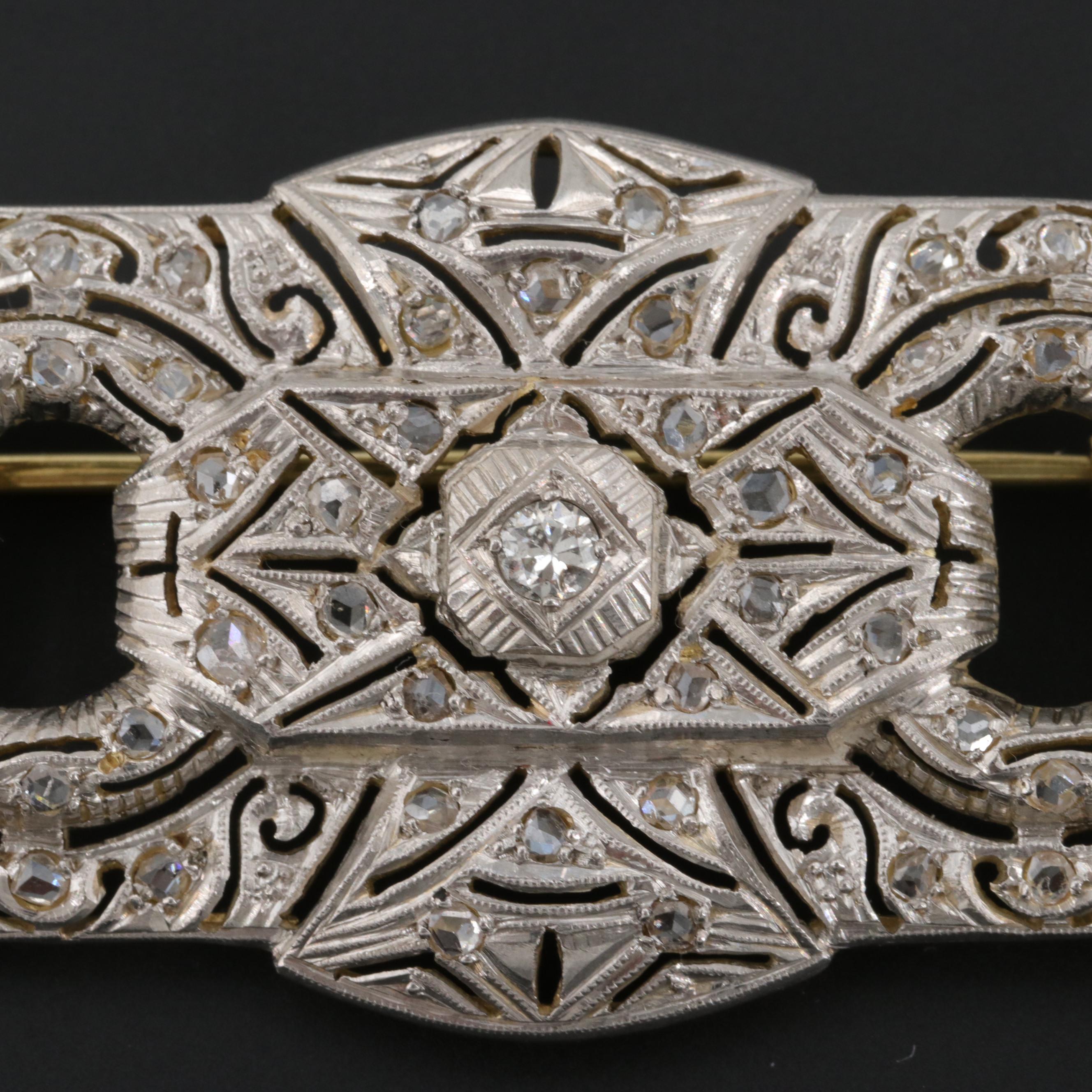 Victorian Platinum and 18K Yellow Gold Diamond Brooch
