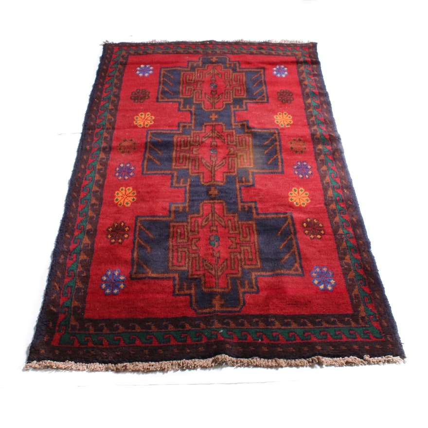 3'4 x 6'5 Hand-Knotted Afghan Kazak Rug