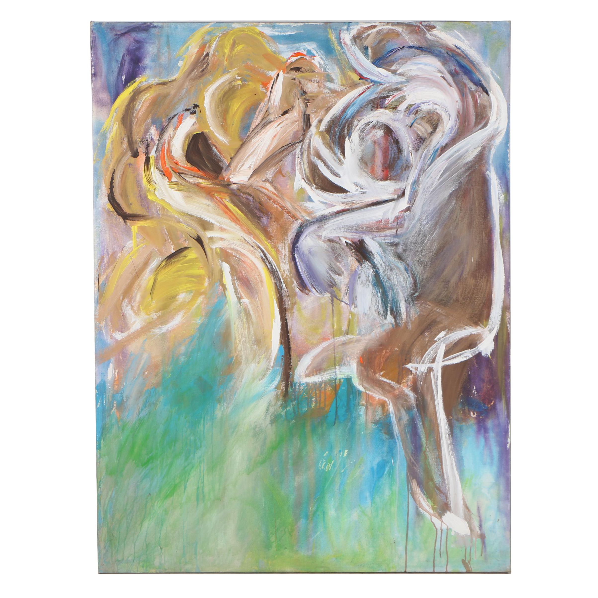 Esther Liu 1981 Abstract Acrylic Painting "Together II"