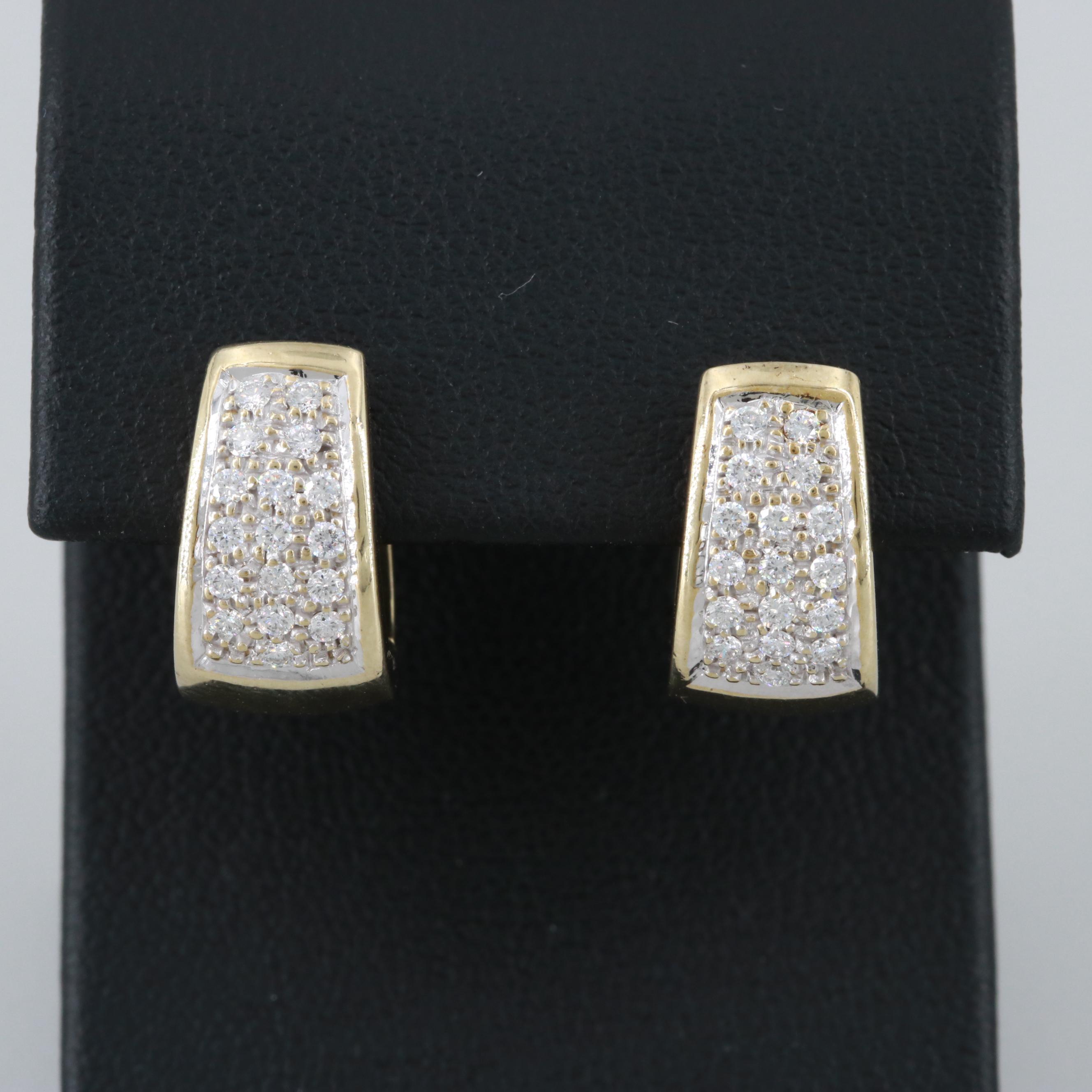 14K Yellow Gold Diamond Huggie Earrings