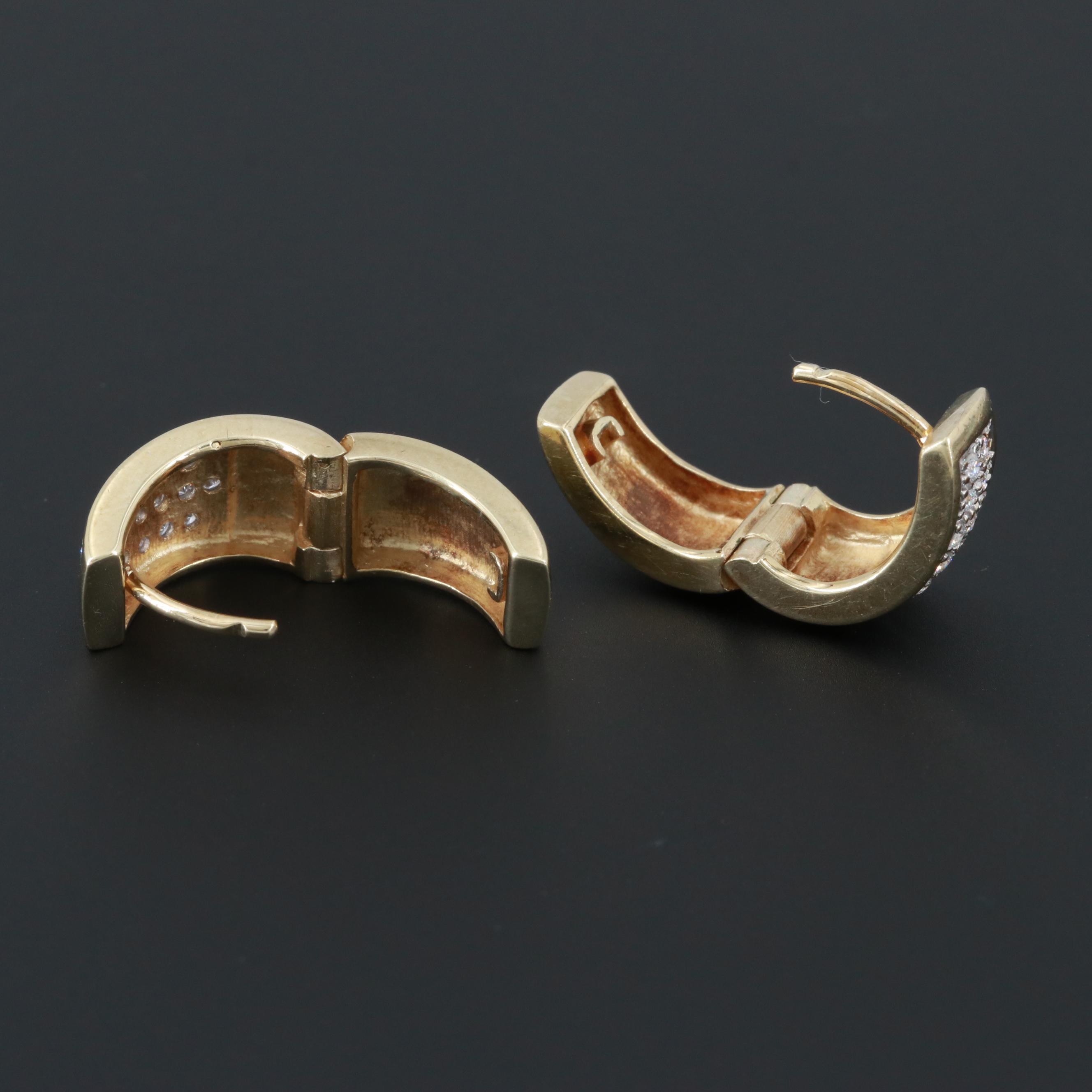 14K Yellow Gold Diamond Huggie Earrings