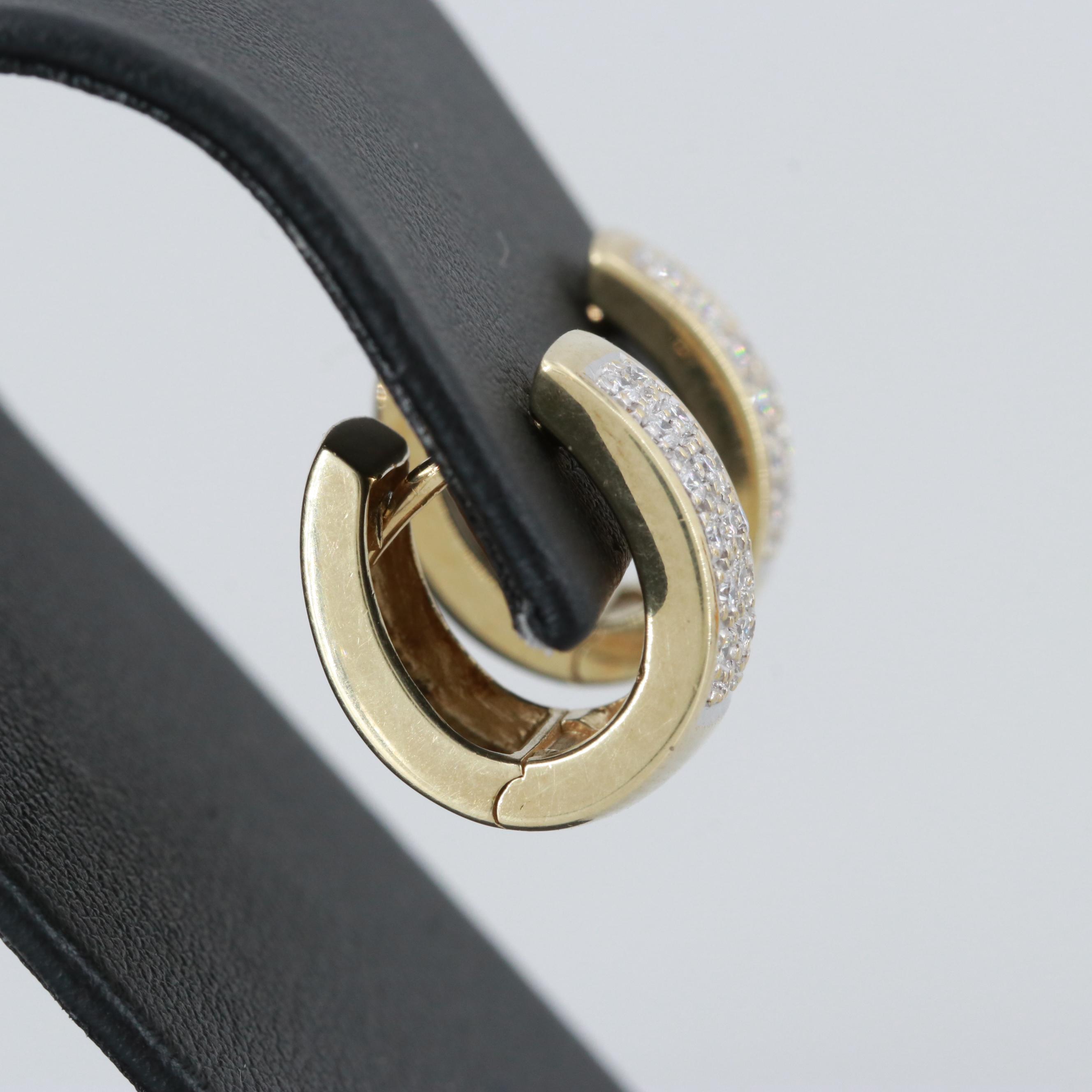 14K Yellow Gold Diamond Huggie Earrings