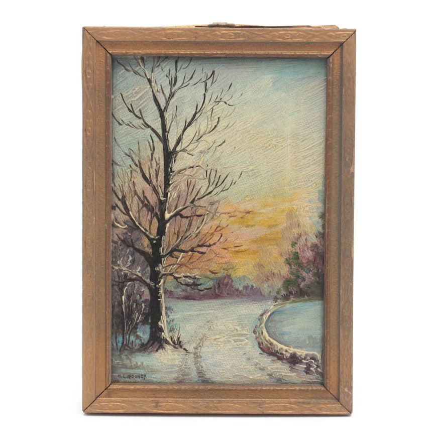 R. L. Gosney Miniature Winter Landscape Oil Painting