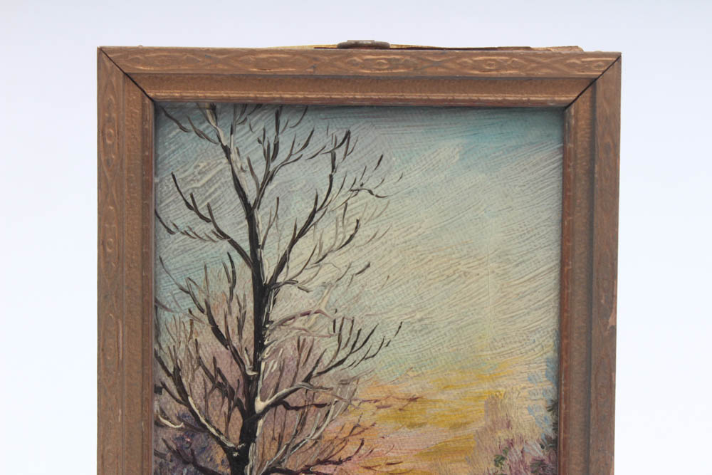 R. L. Gosney Miniature Winter Landscape Oil Painting