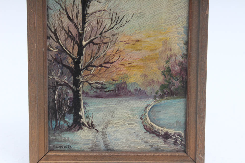 R. L. Gosney Miniature Winter Landscape Oil Painting