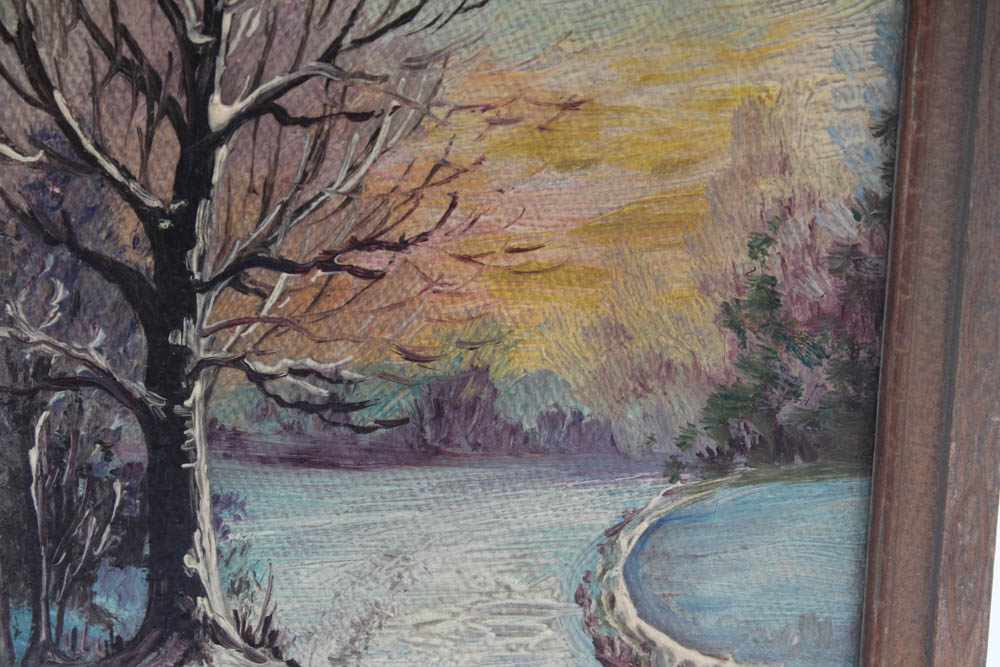 R. L. Gosney Miniature Winter Landscape Oil Painting