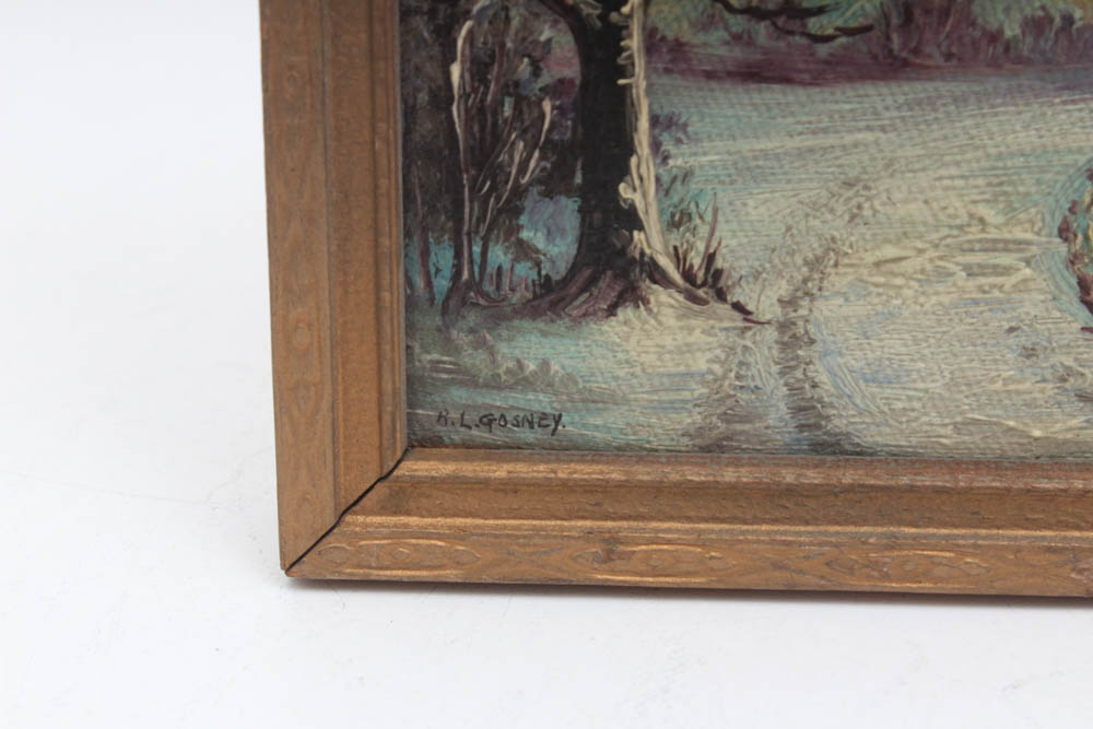 R. L. Gosney Miniature Winter Landscape Oil Painting