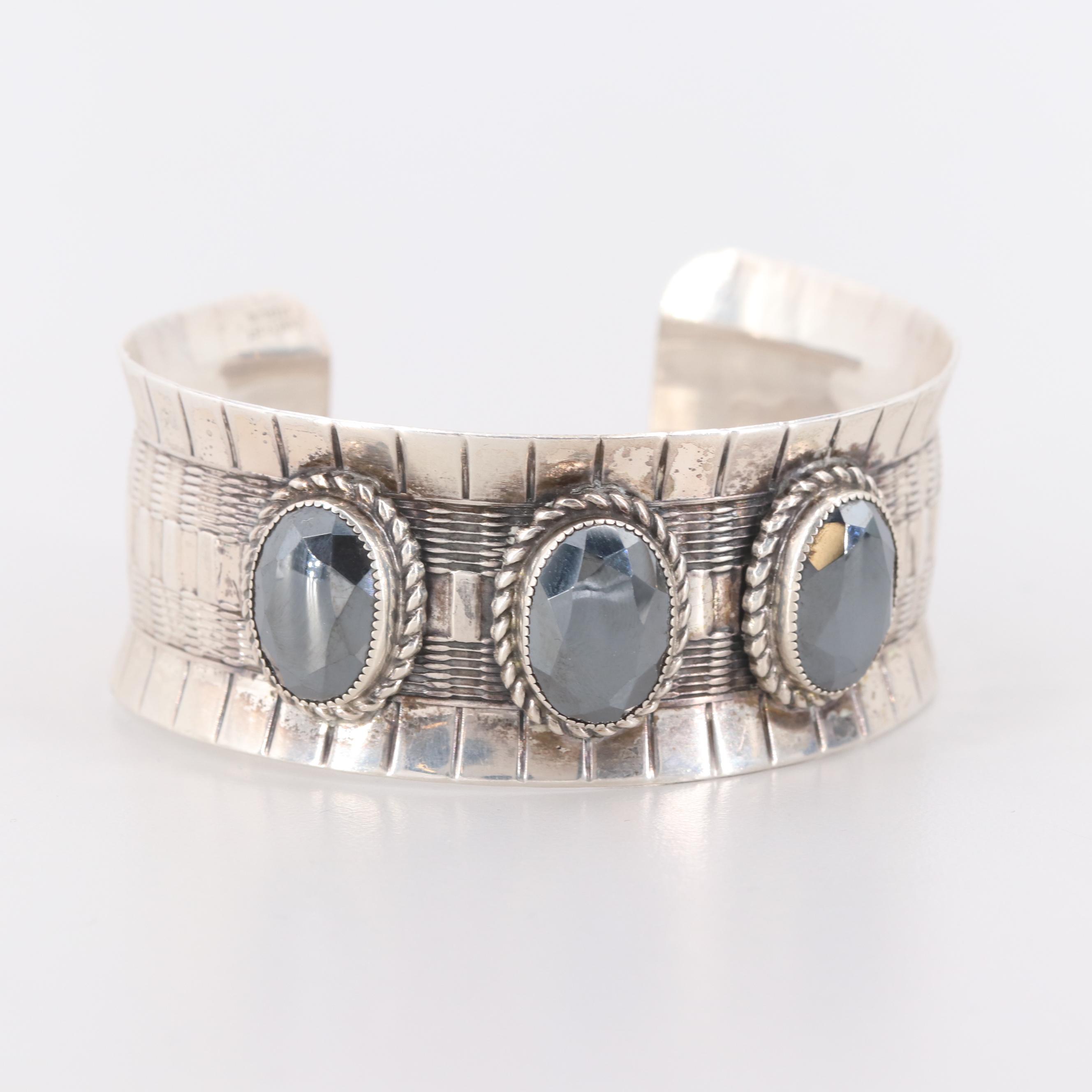 Silver Sterling Imitation Hematite Bangle Bracelet