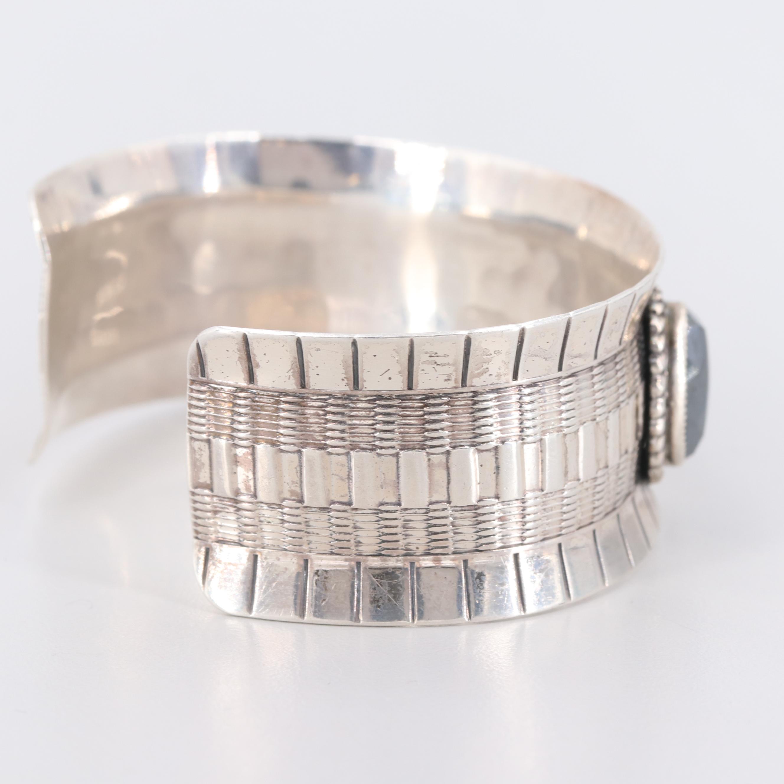 Silver Sterling Imitation Hematite Bangle Bracelet