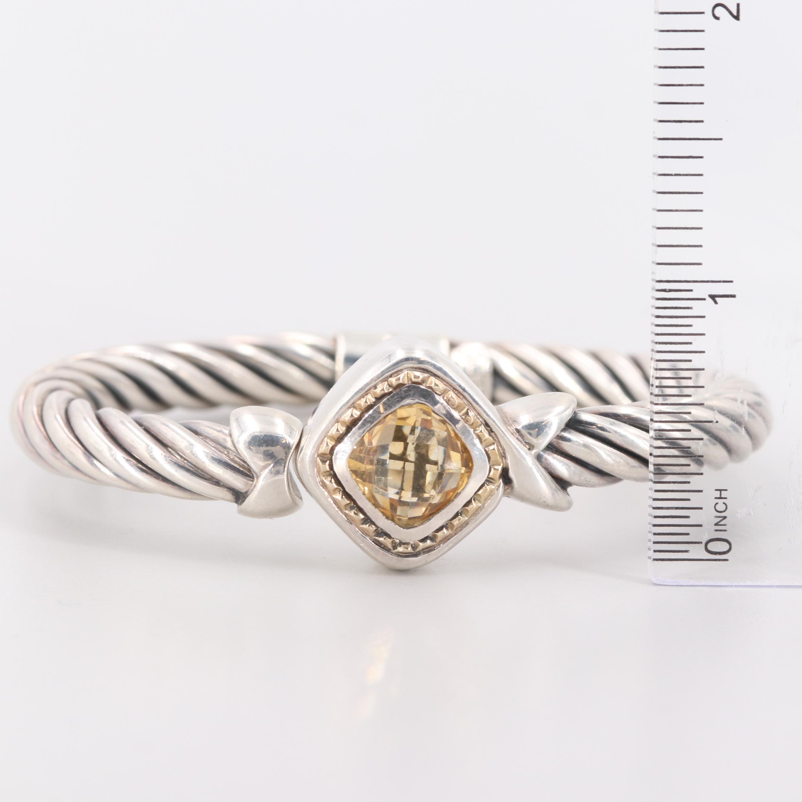 Sterling Silver Citrine Hinged Bracelet with 18K Yellow Gold Accents