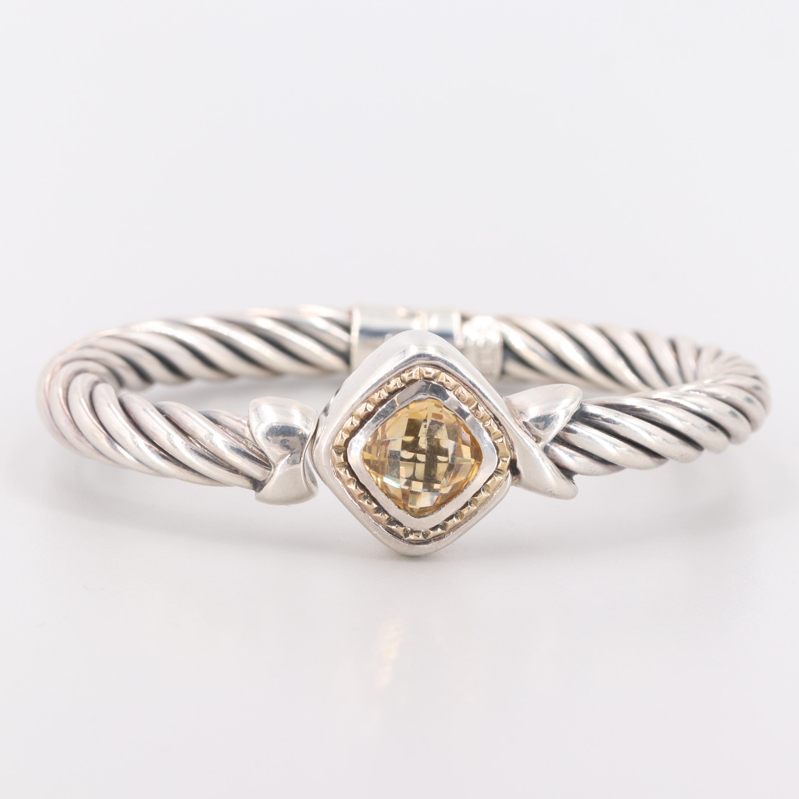 Sterling Silver Citrine Hinged Bracelet with 18K Yellow Gold Accents