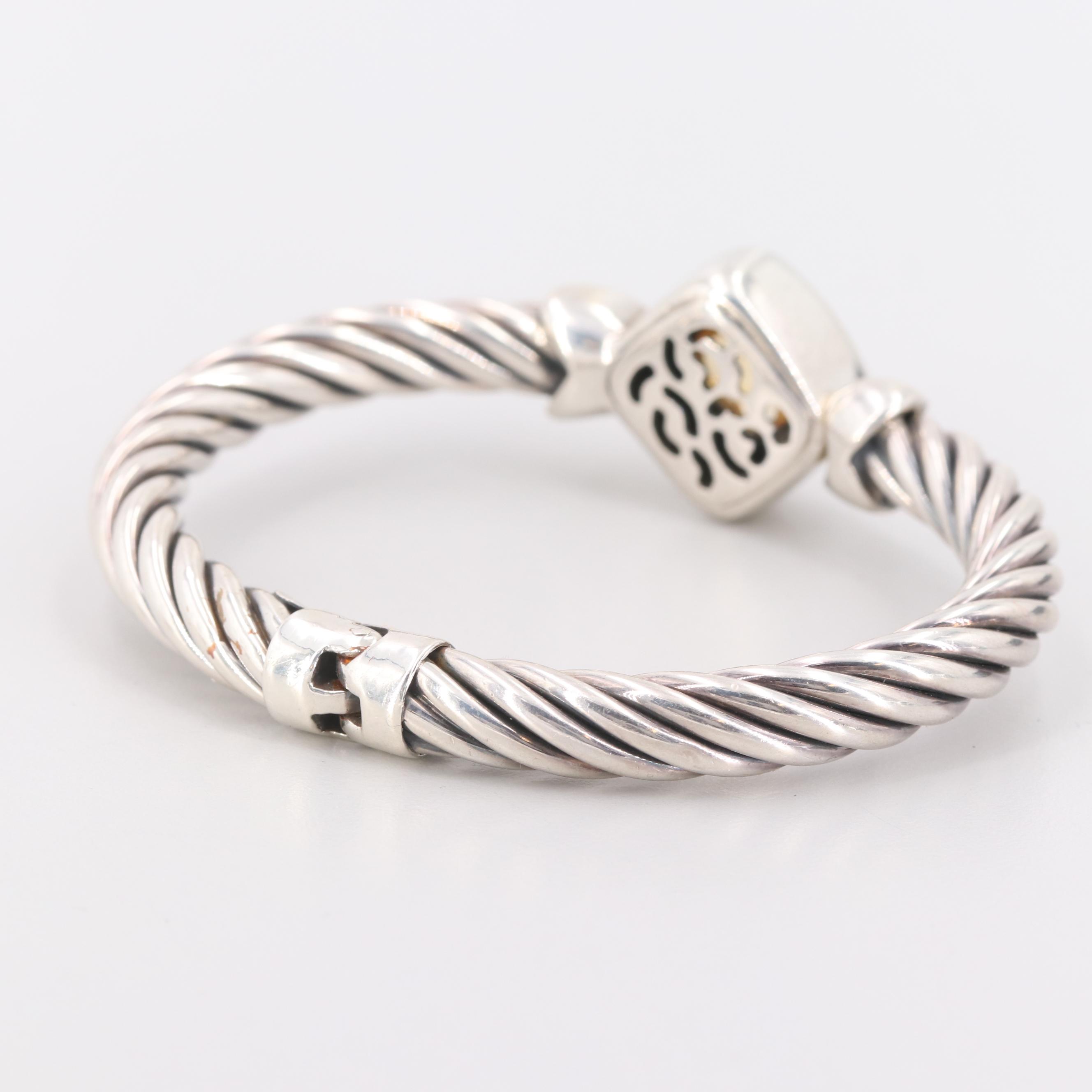 Sterling Silver Citrine Hinged Bracelet with 18K Yellow Gold Accents