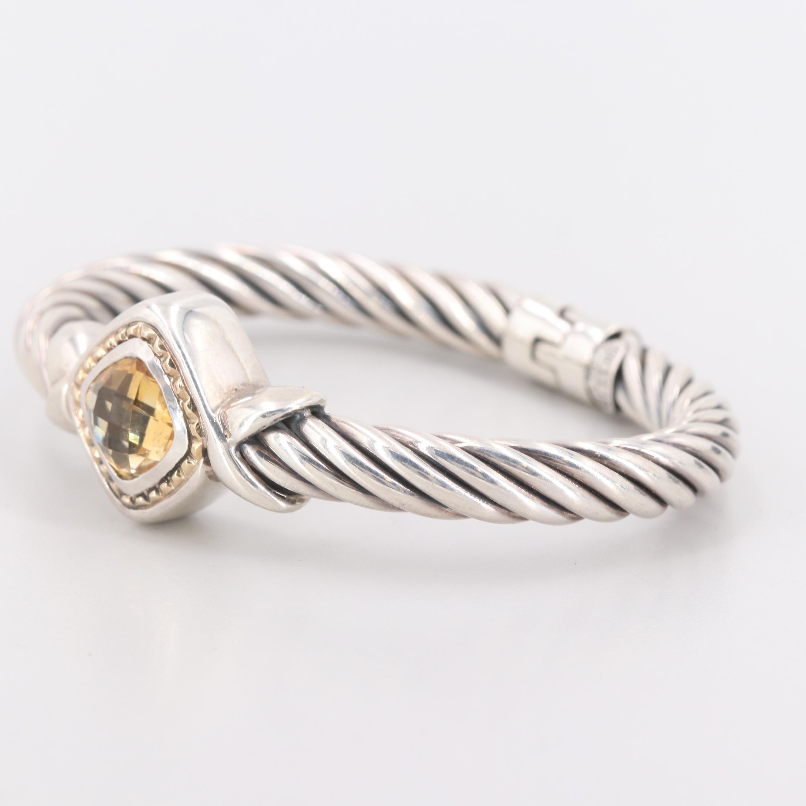 Sterling Silver Citrine Hinged Bracelet with 18K Yellow Gold Accents
