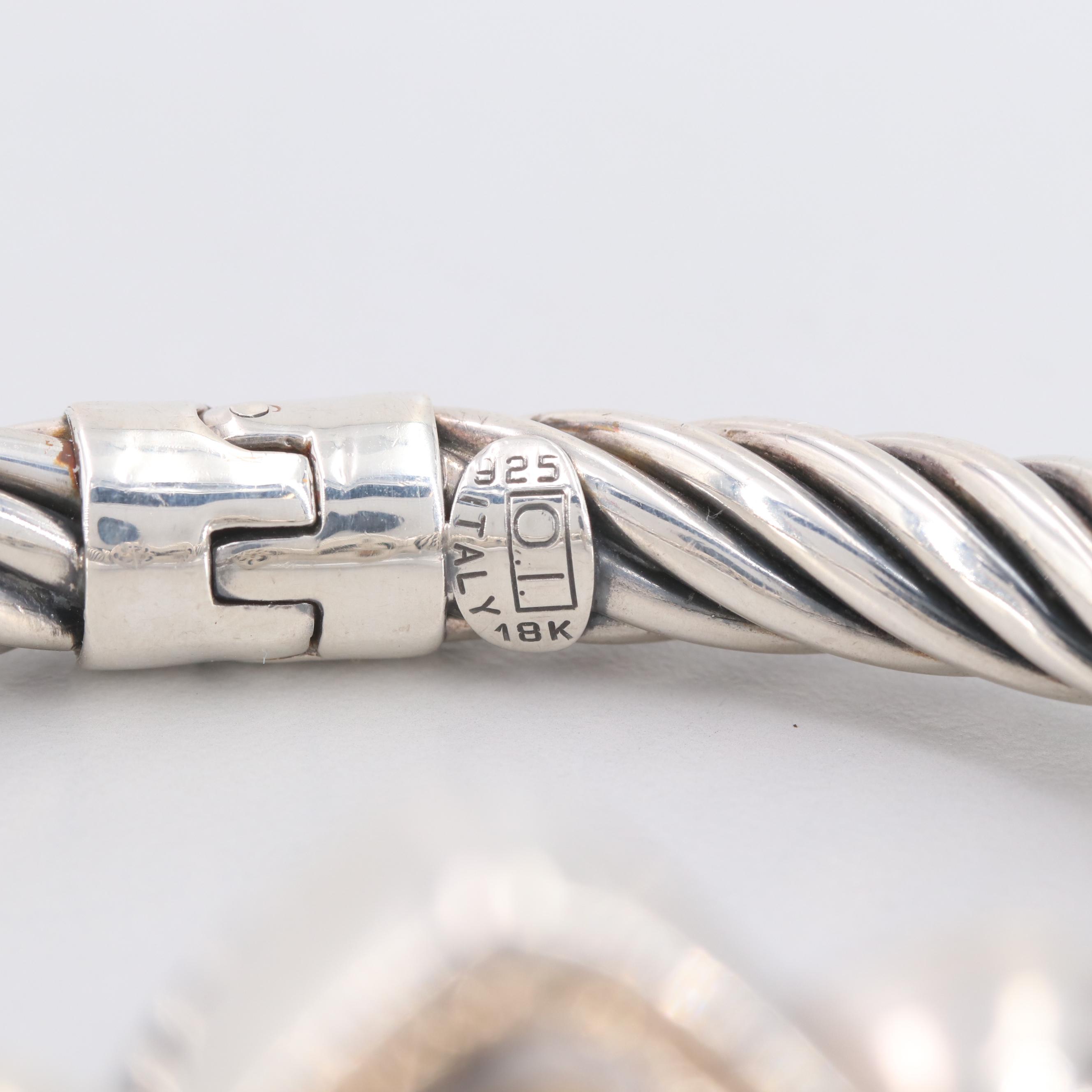 Sterling Silver Citrine Hinged Bracelet with 18K Yellow Gold Accents