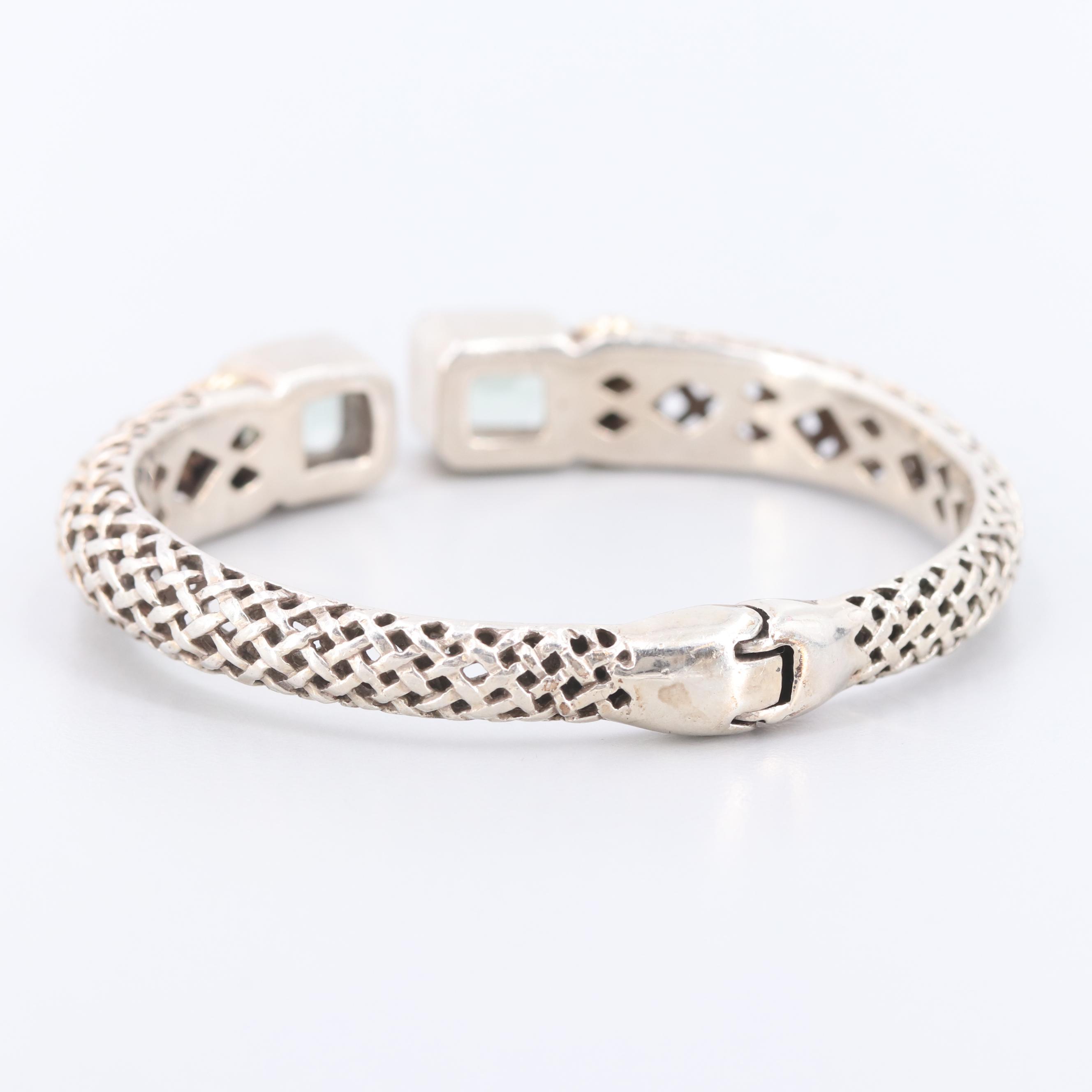 Sterling Silver Praseolite Hinged Bracelet with 14K Yellow Gold Accents