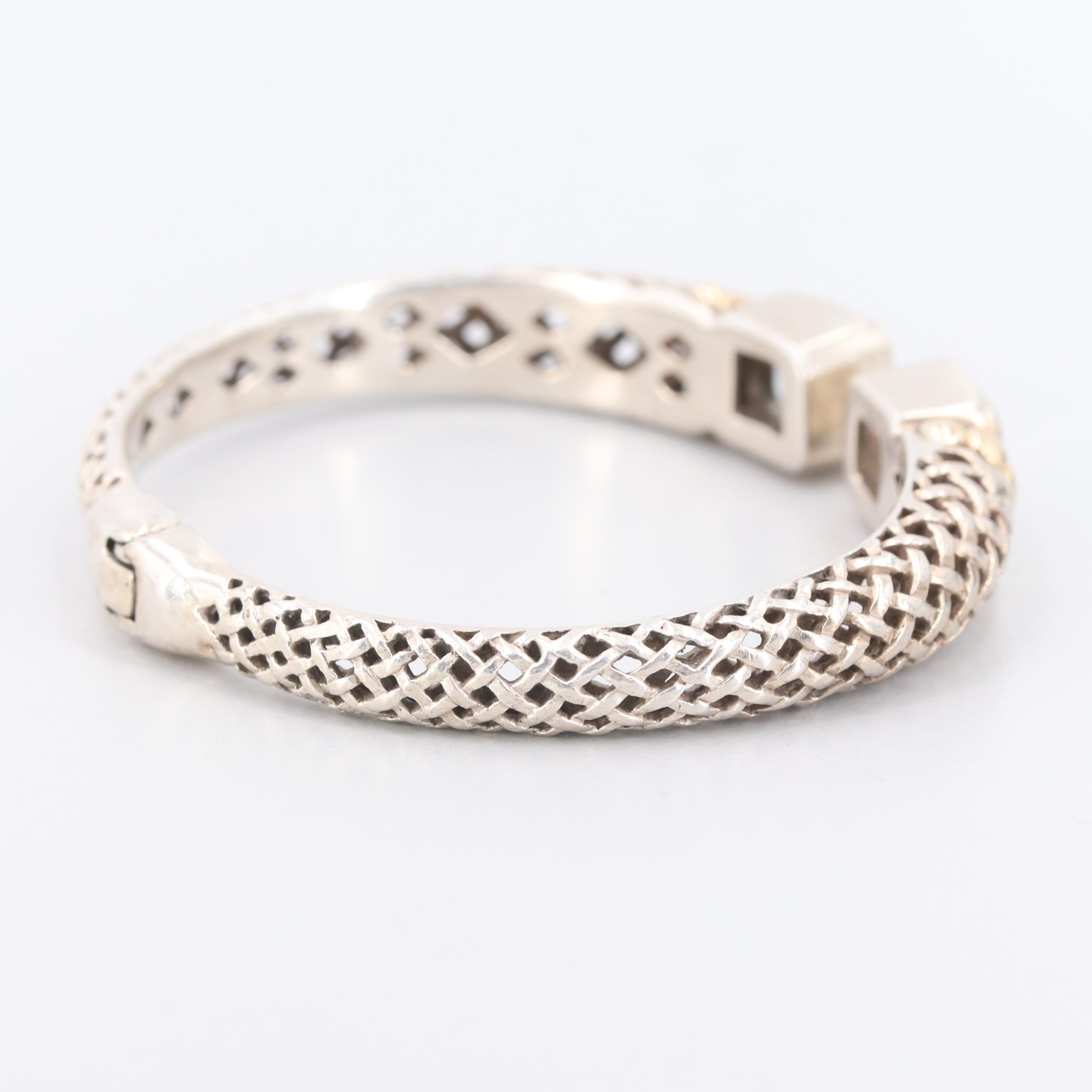 Sterling Silver Praseolite Hinged Bracelet with 14K Yellow Gold Accents