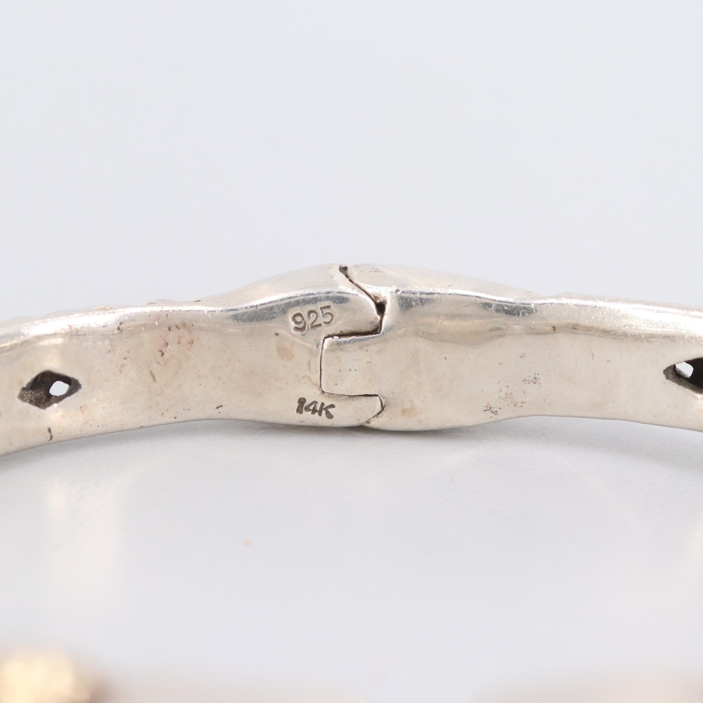 Sterling Silver Praseolite Hinged Bracelet with 14K Yellow Gold Accents