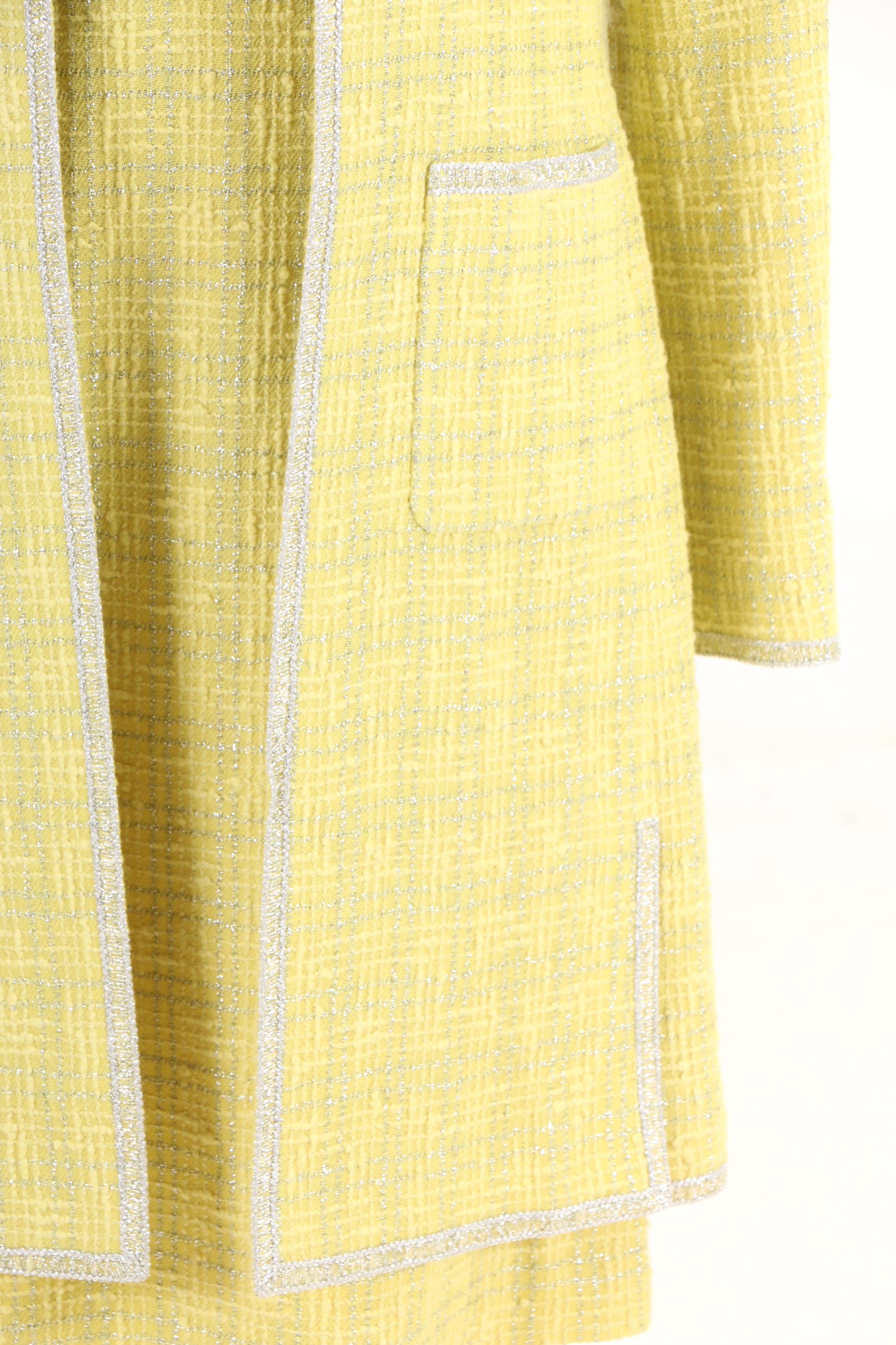 Chanel Spring/Summer 1997 Chartreuse and Metallic Silver Tweed Dress Suit