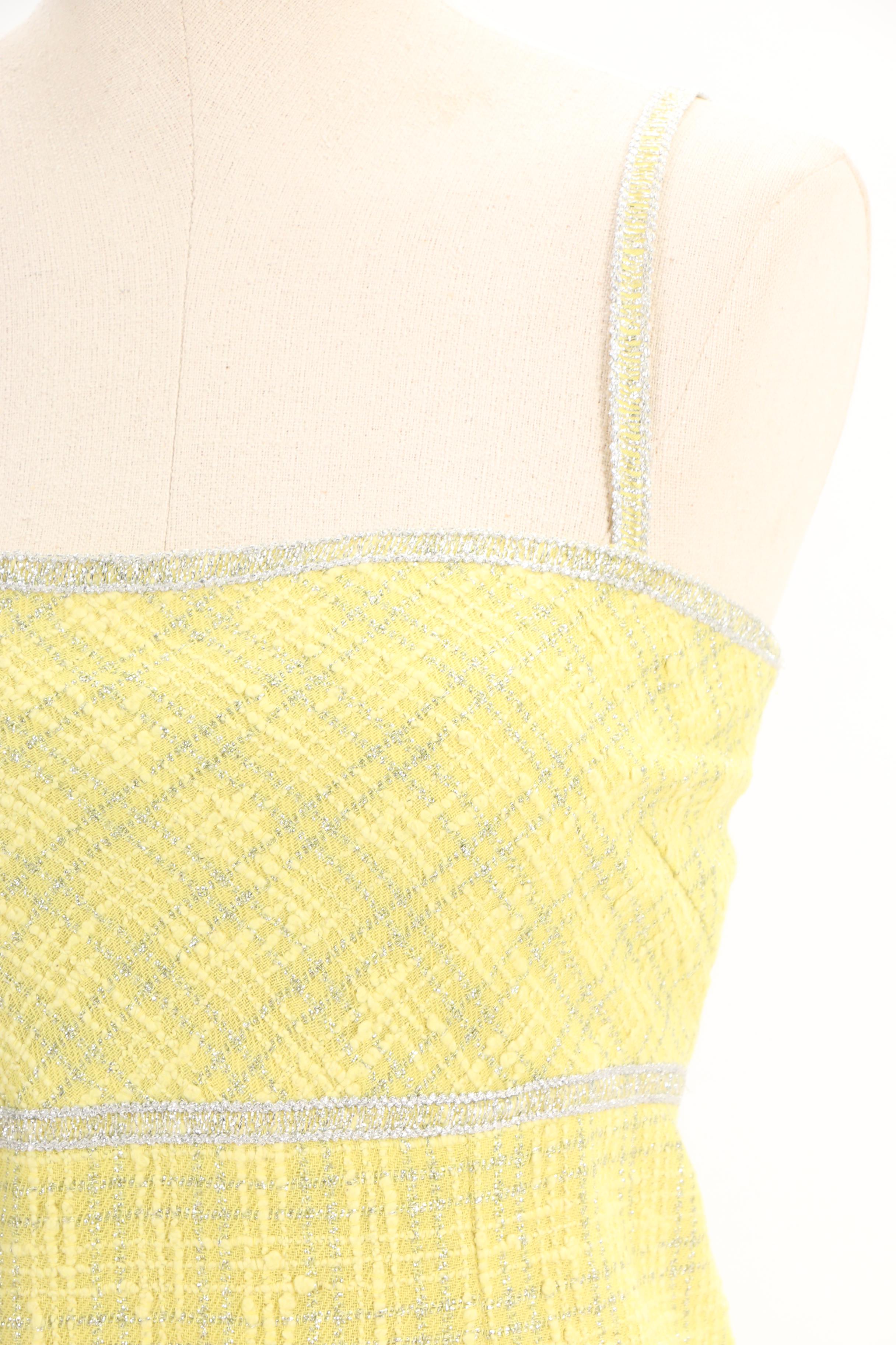 Chanel Spring/Summer 1997 Chartreuse and Metallic Silver Tweed Dress Suit