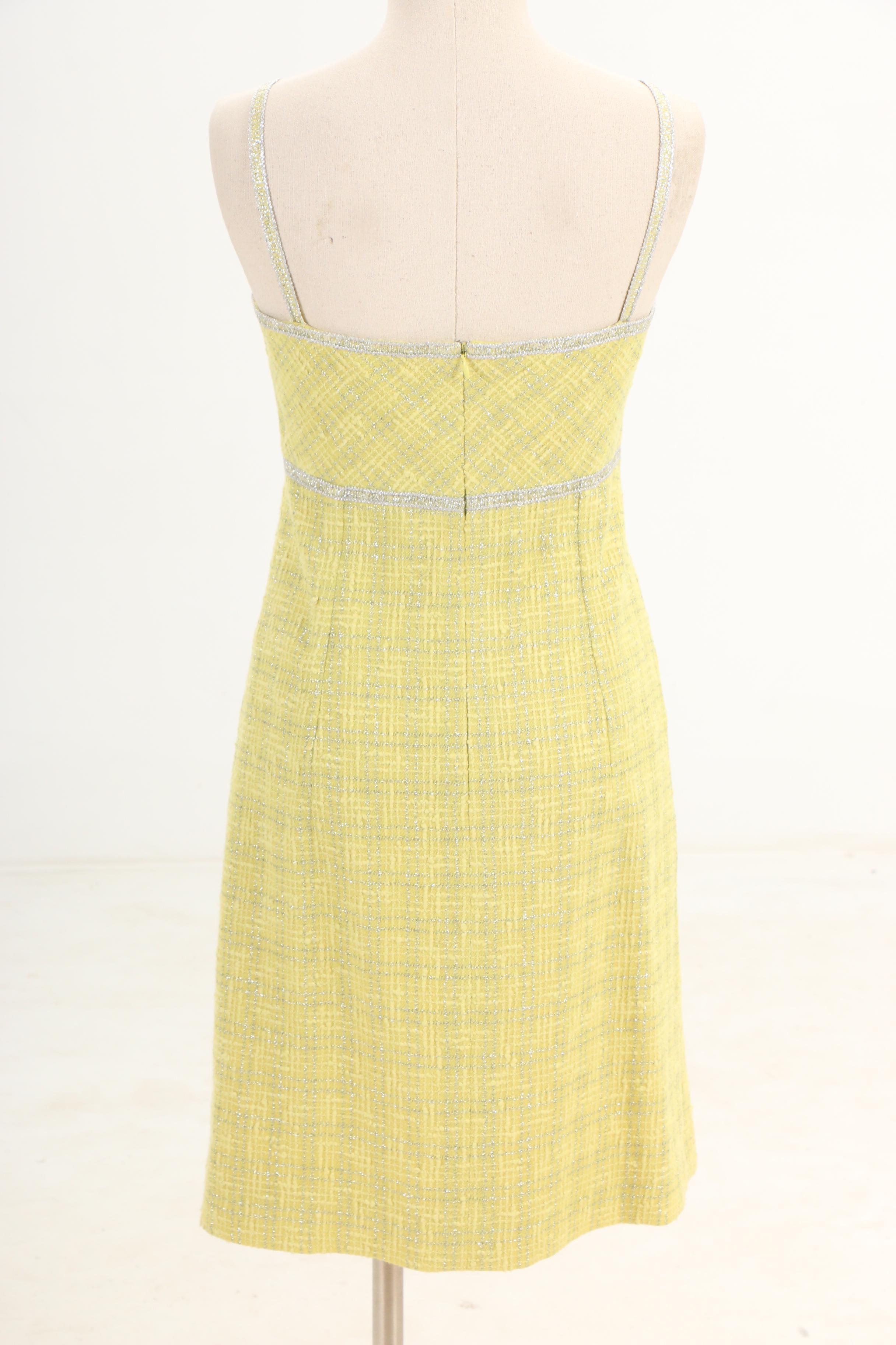 Chanel Spring/Summer 1997 Chartreuse and Metallic Silver Tweed Dress Suit