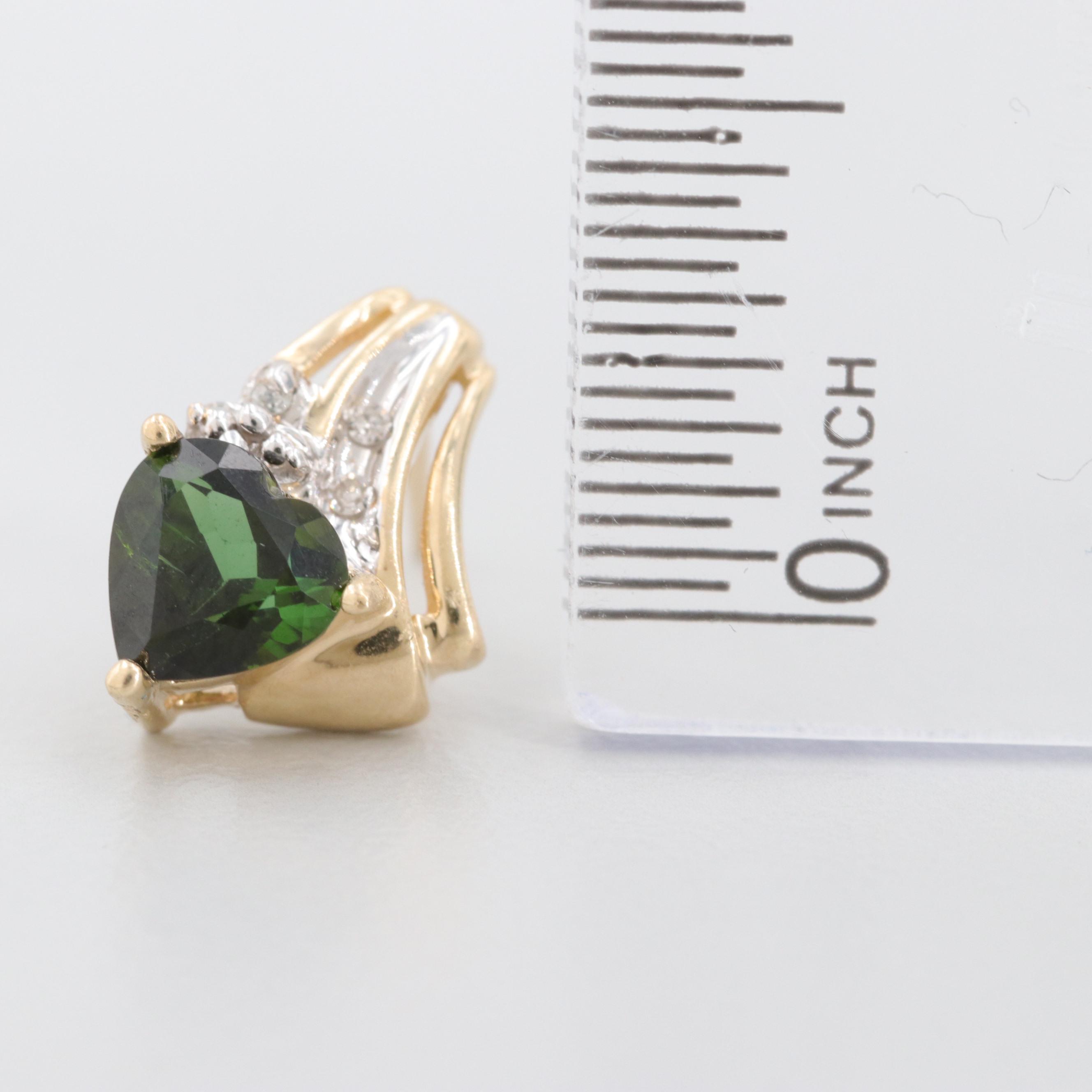 10K Yellow Gold Green Tourmaline and Diamond Stud Earrings