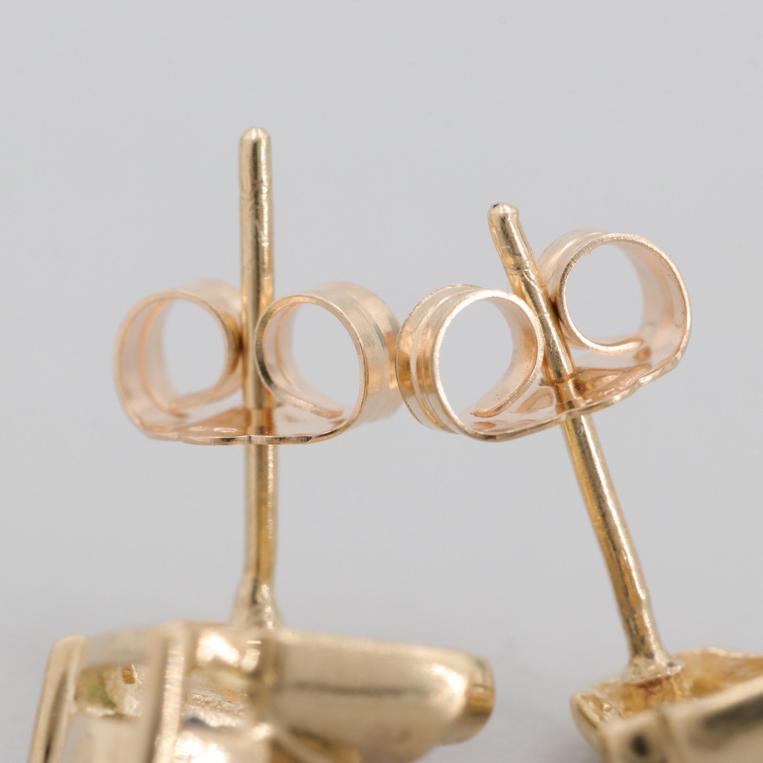 10K Yellow Gold Green Tourmaline and Diamond Stud Earrings