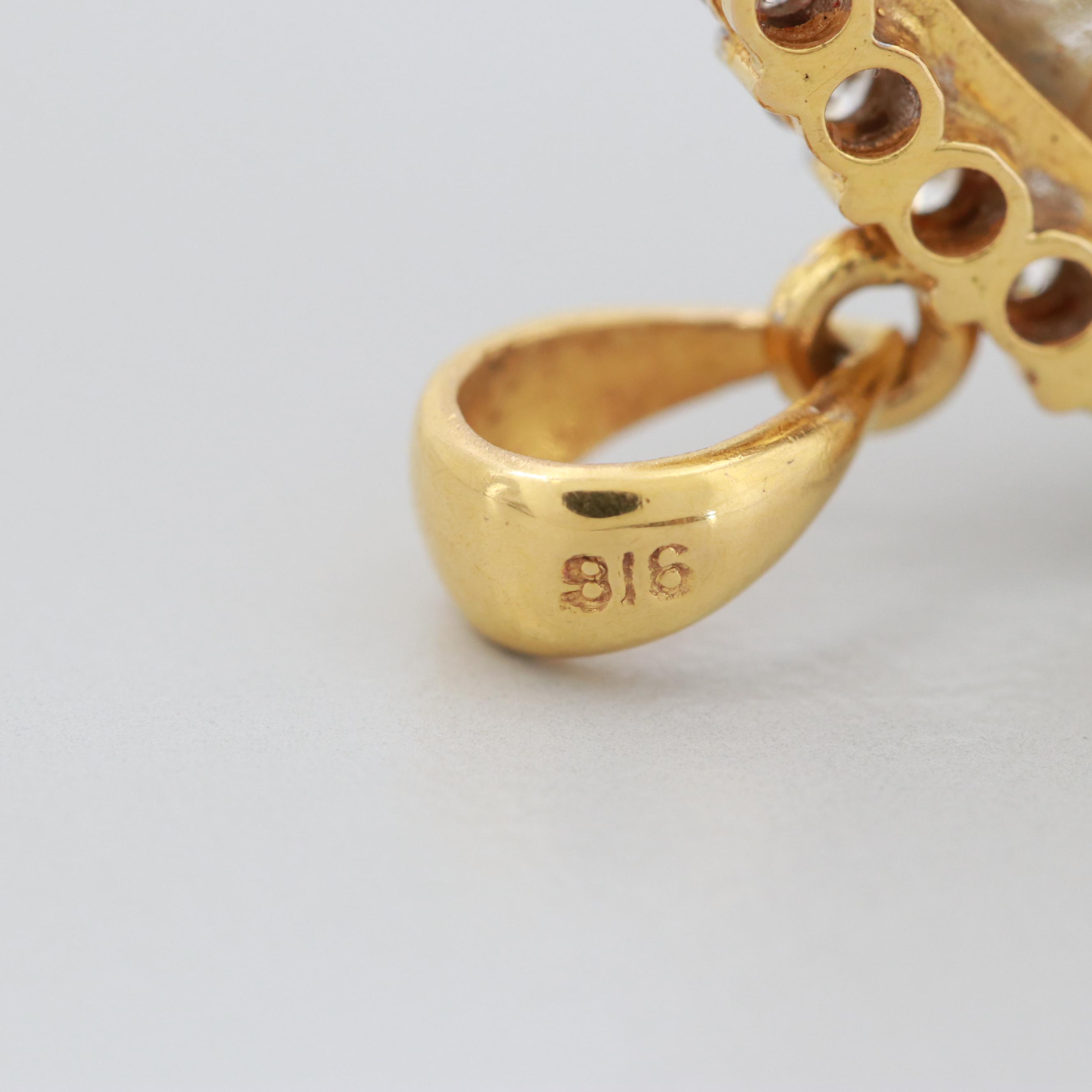 22K Yellow Gold Rutilated Quartz and Diamond Pendant