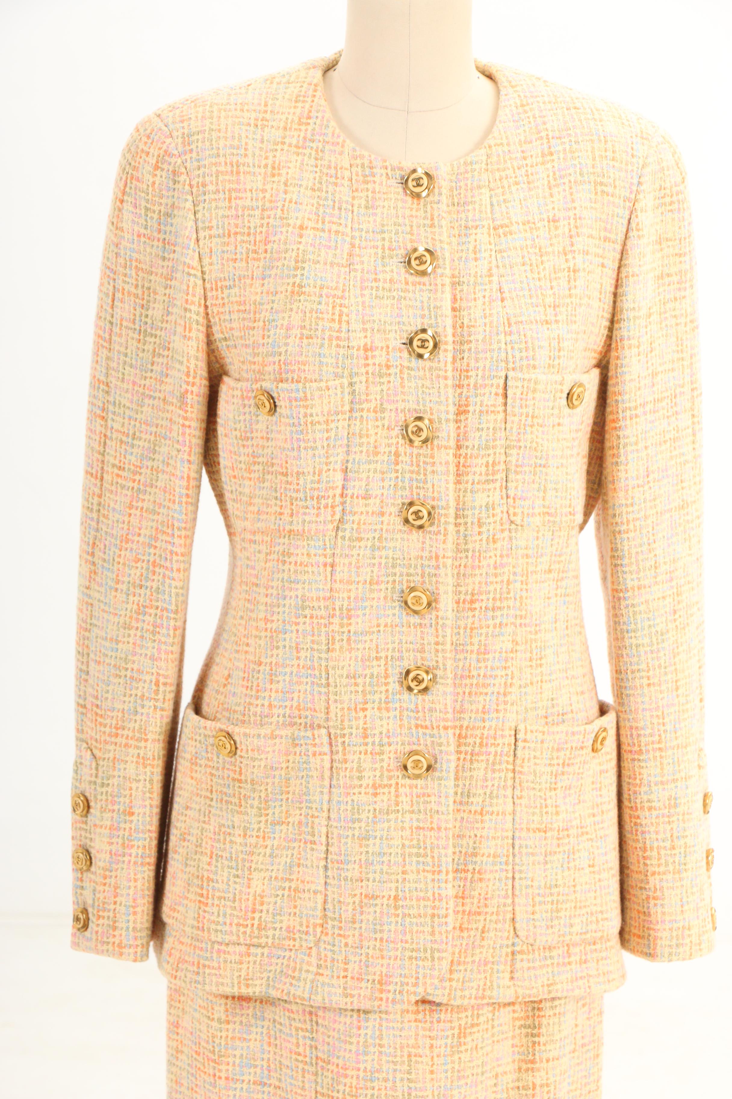 Chanel Boutique Spring/Summer 1994 Collection Pastel Cotton Blend Skirt Suit