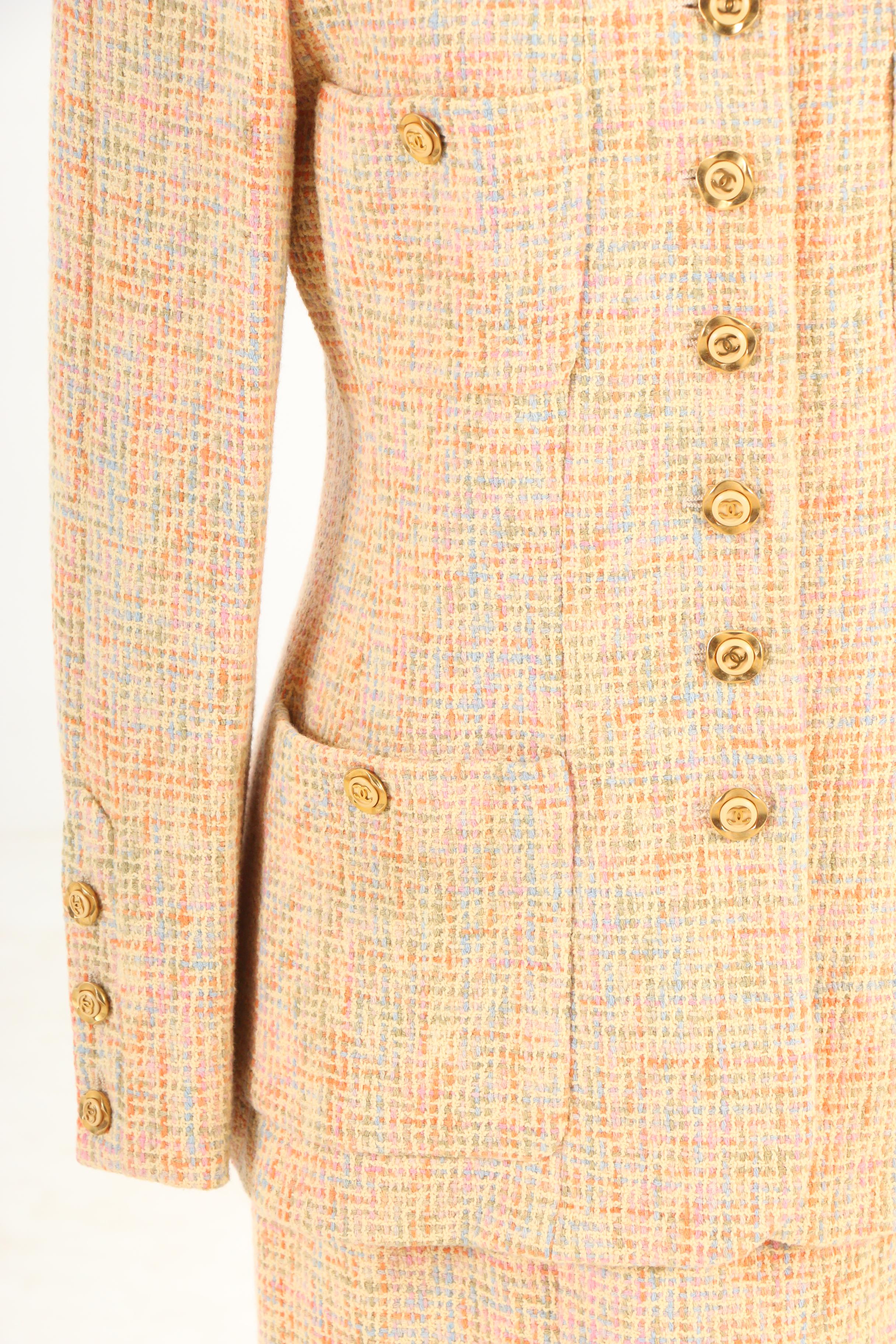 Chanel Boutique Spring/Summer 1994 Collection Pastel Cotton Blend Skirt Suit