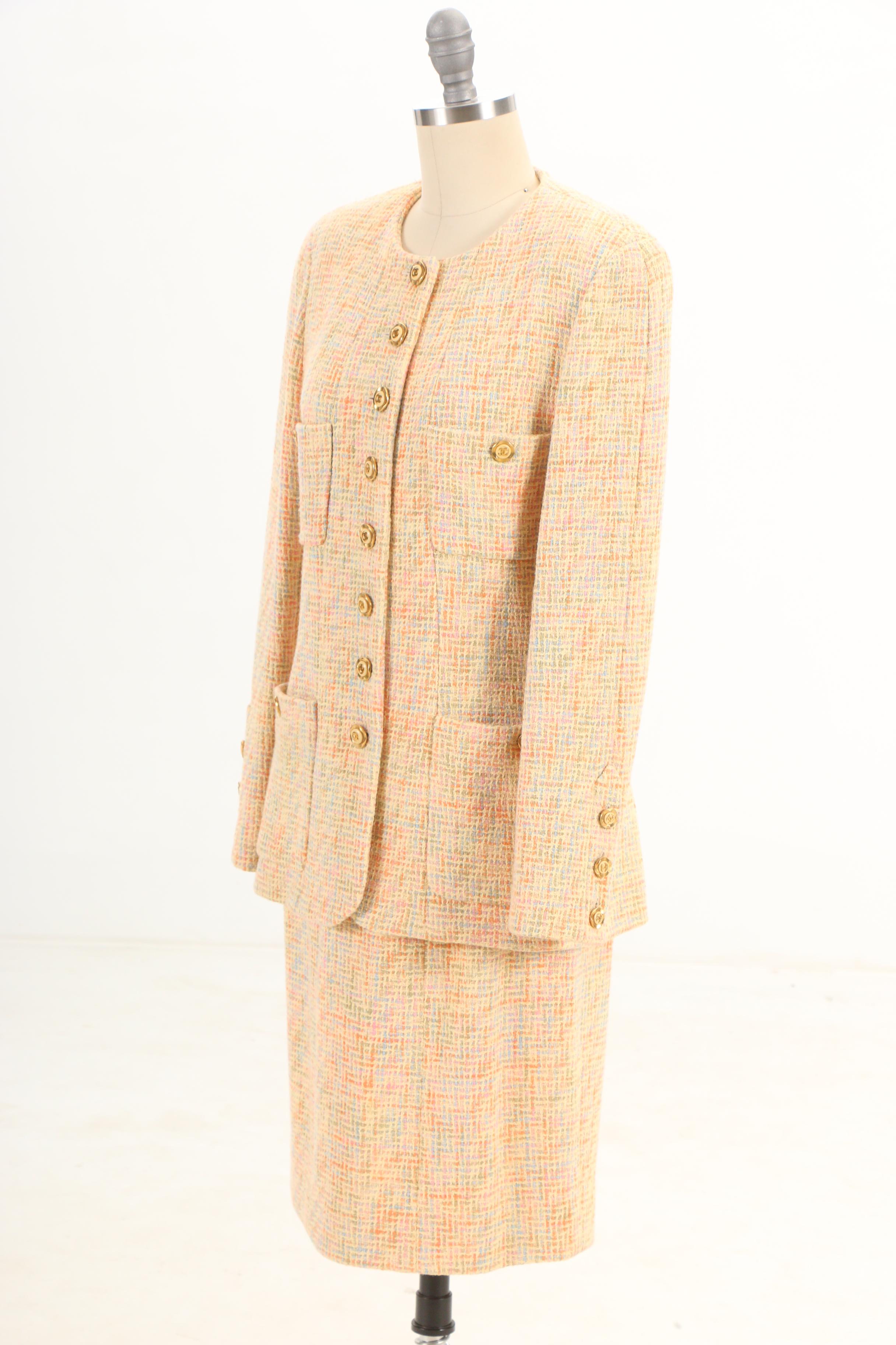 Chanel Boutique Spring/Summer 1994 Collection Pastel Cotton Blend Skirt Suit
