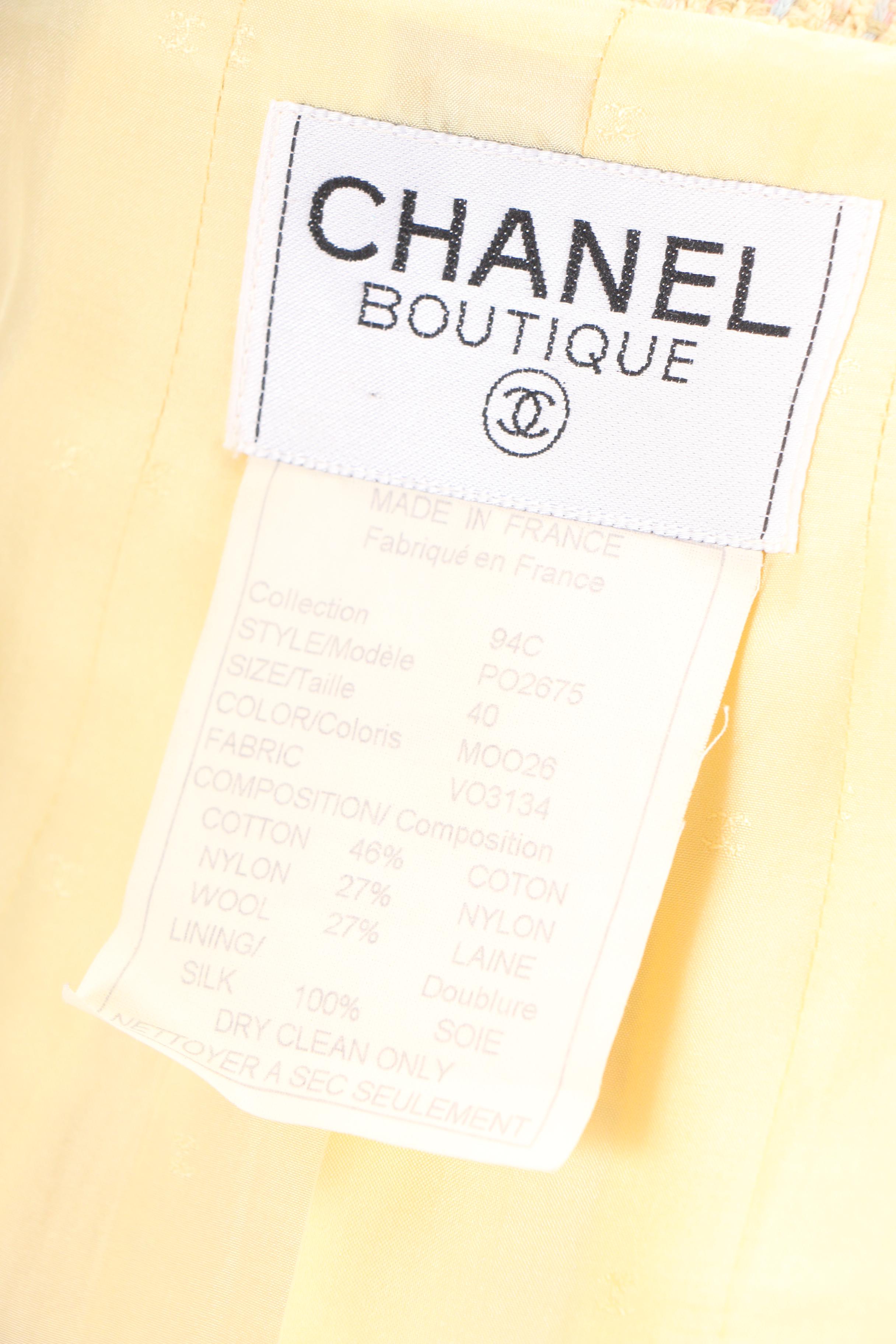 Chanel Boutique Spring/Summer 1994 Collection Pastel Cotton Blend Skirt Suit