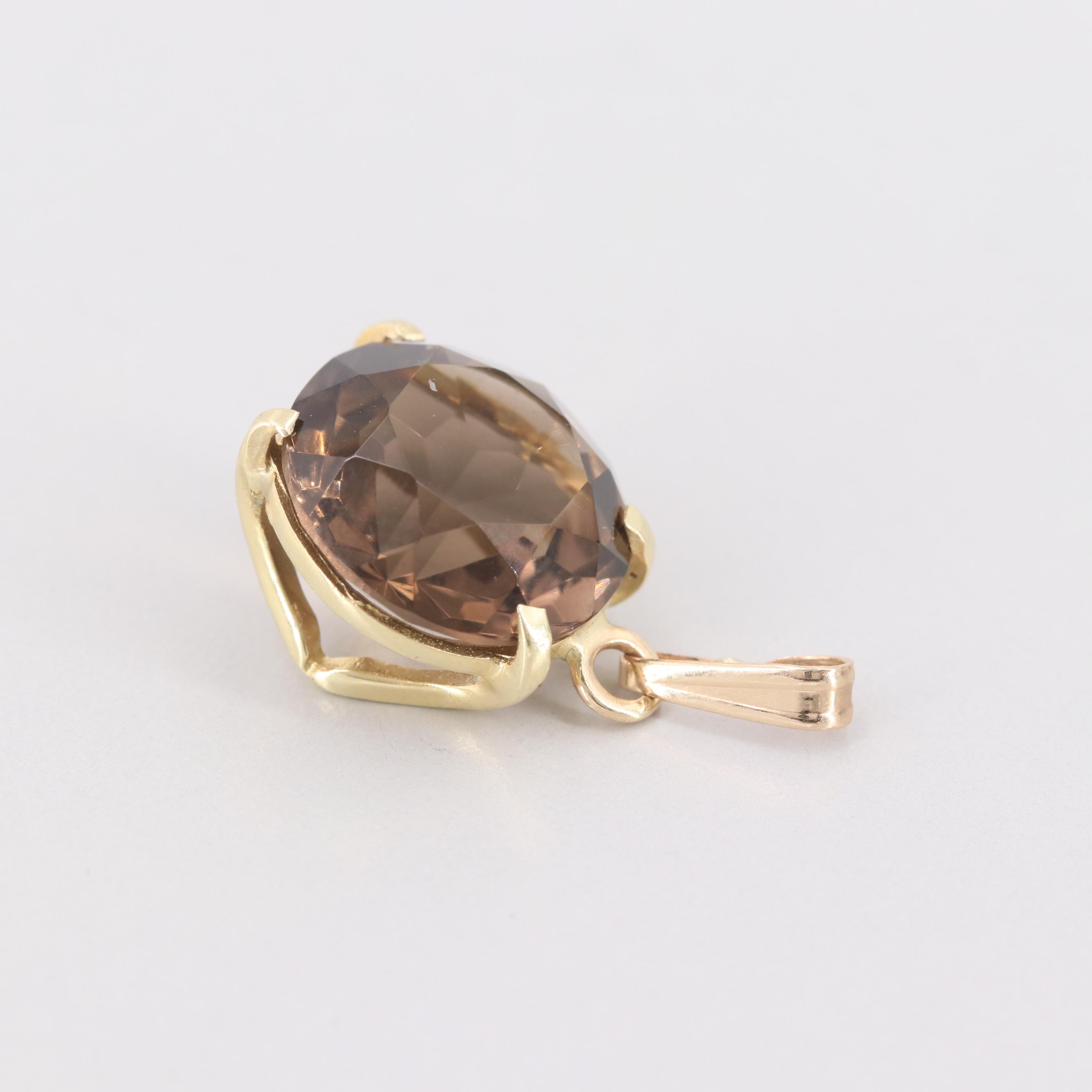 14K Yellow Gold Smoky Quartz Pendant