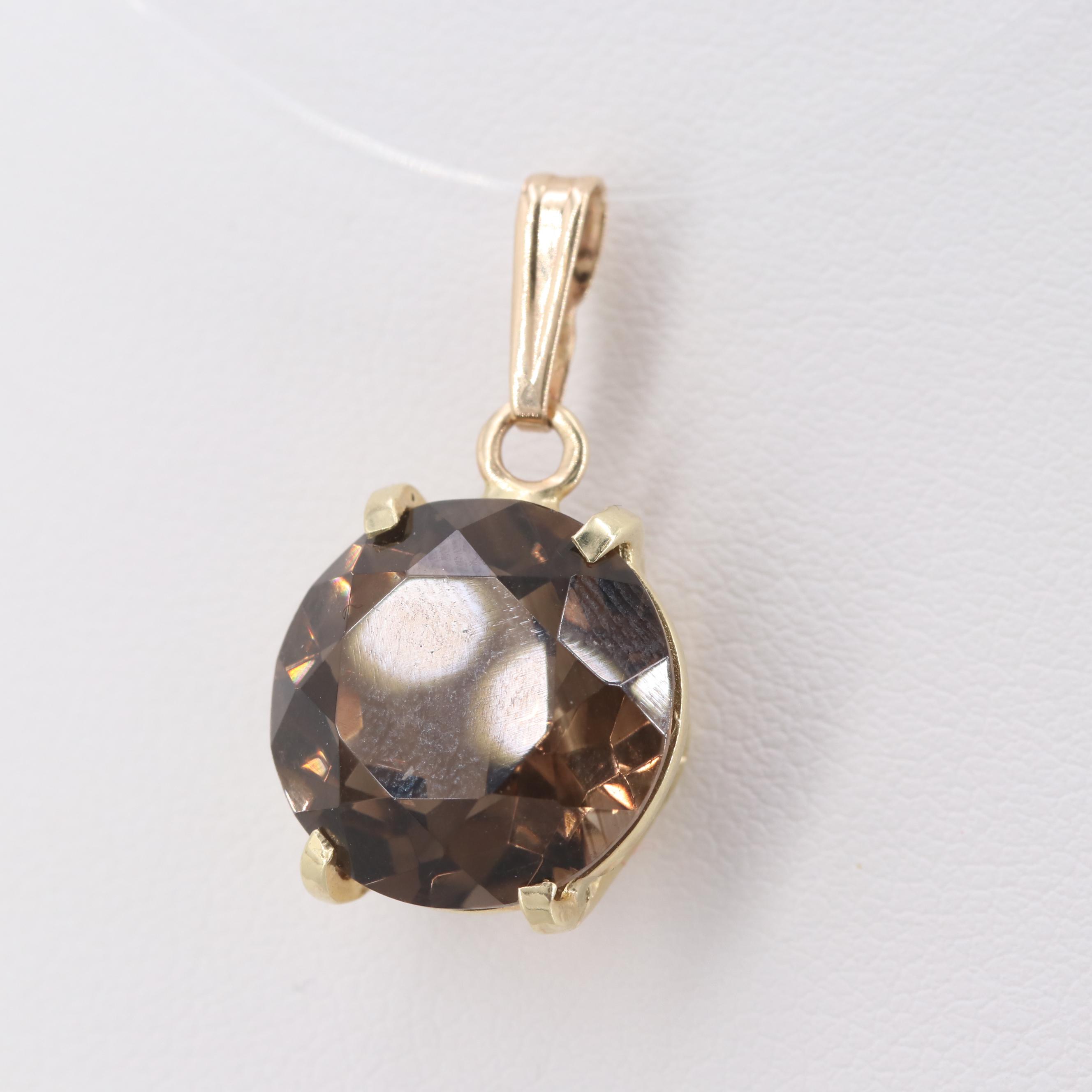 14K Yellow Gold Smoky Quartz Pendant